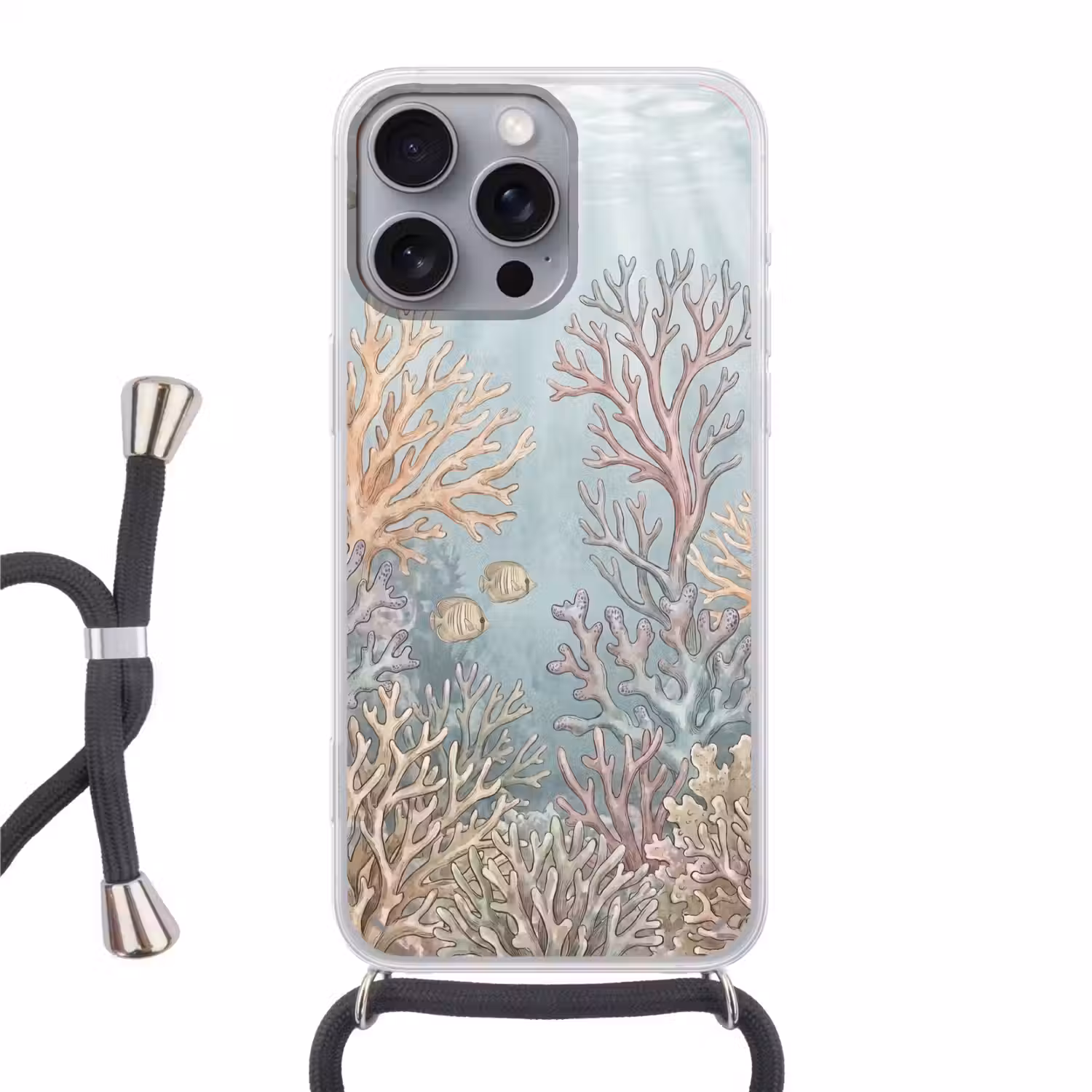 Vis - Koraal - Oceaan - Illustratie - Onderwater Hoesje iPhone 16 Pro Max met koord klein -3d