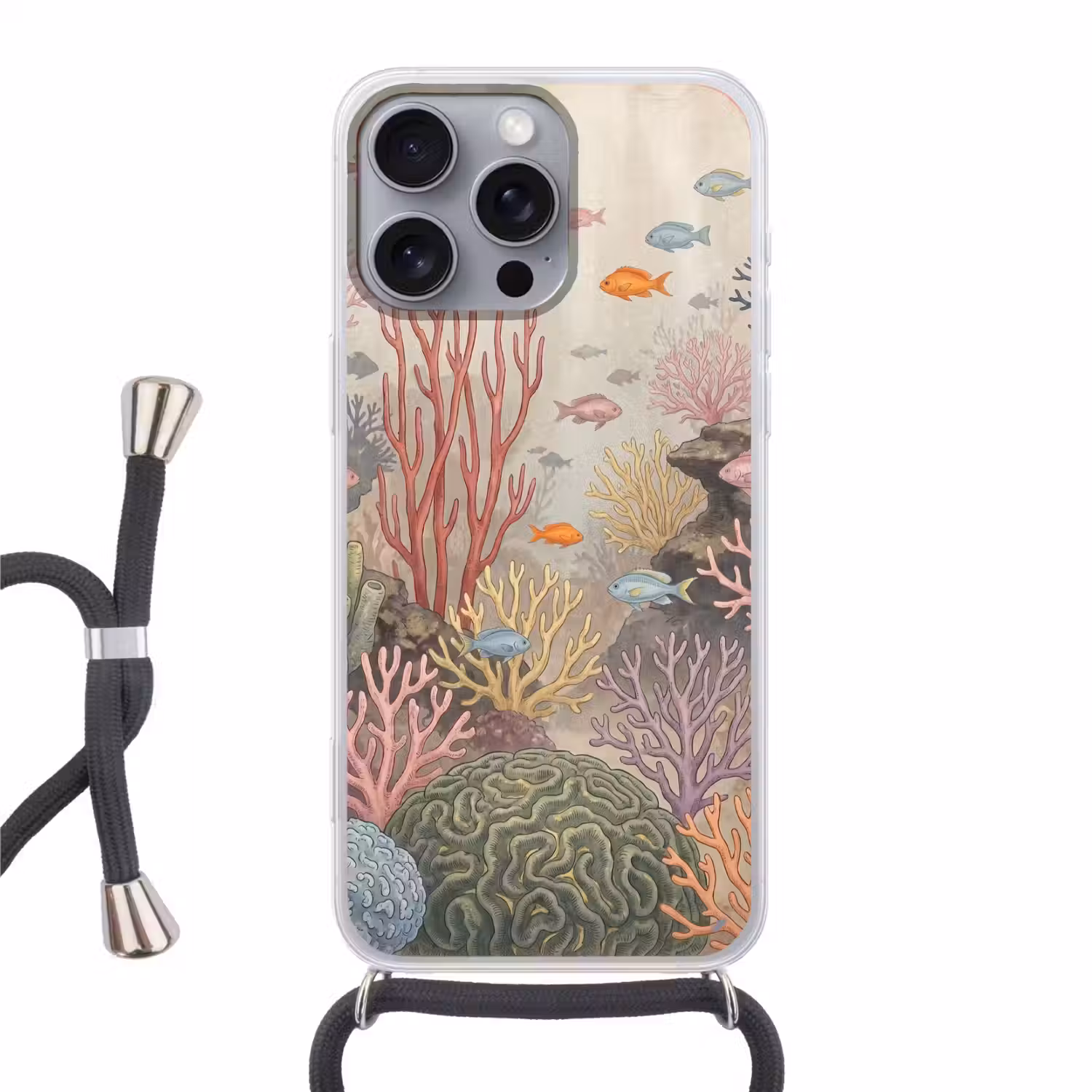 Vis - Koraalrif - Onderwaterwereld - Illustratie Hoesje iPhone 16 Pro Max met koord klein -3d