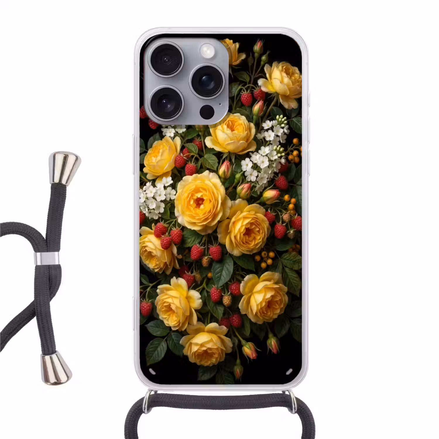 Bloemen - Boeket - Natuur - Klassiek - Geel Hoesje iPhone 16 Pro Max met koord klein -3d