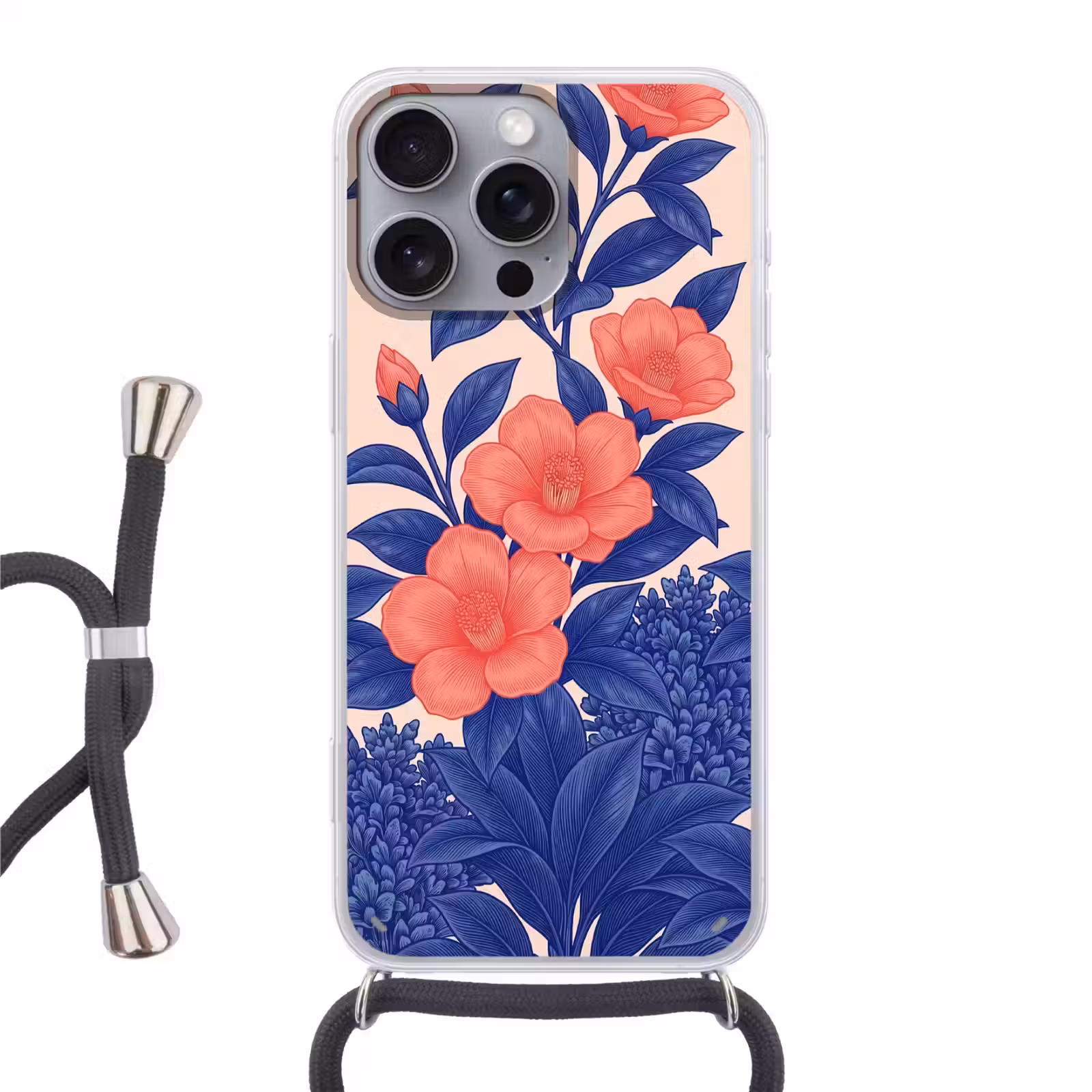 Phone case crossbody - Flowers - Leaves - Botanical - Bloemen - Bladeren - Botanisch Hoesje iPhone 16 Pro Max met koord klein