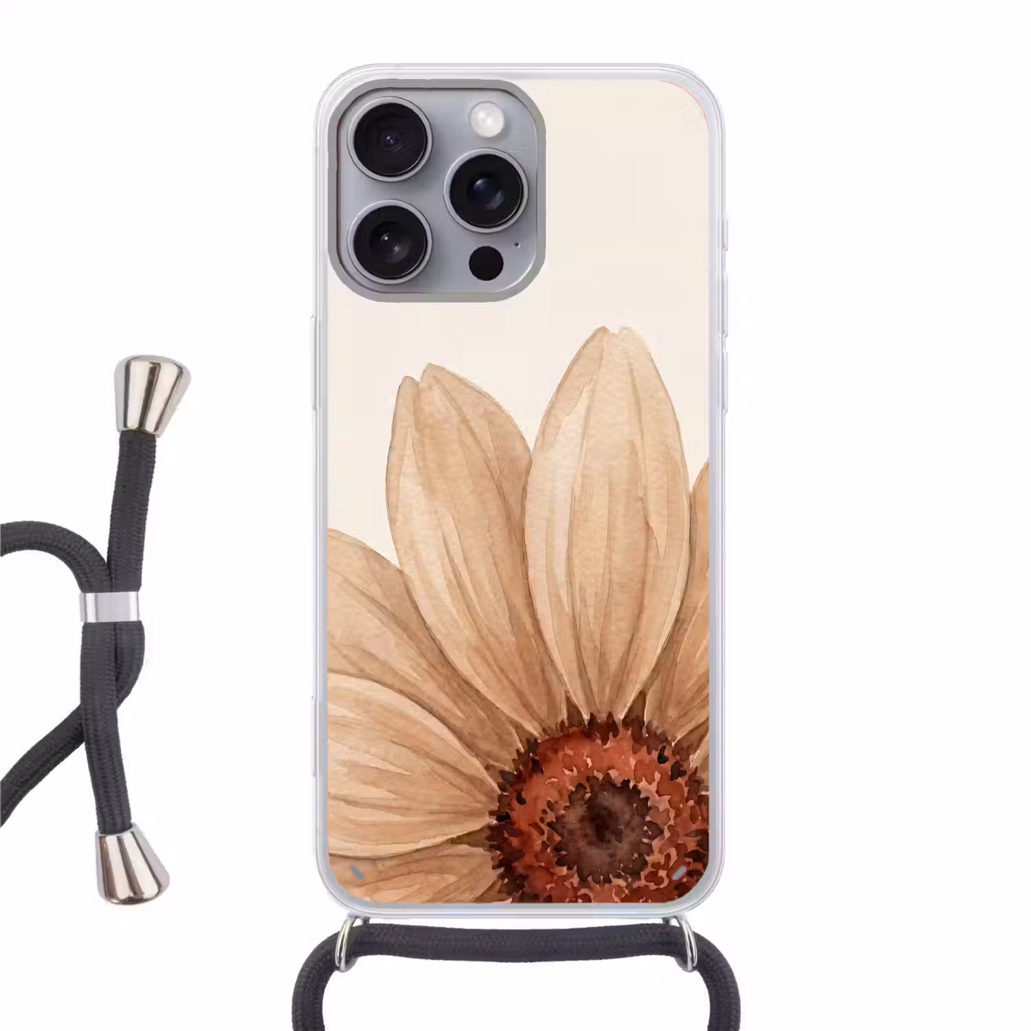 Bloemen - Bloemblad - Natuur - Aquarel - Beige Hoesje iPhone 16 Pro Max met koord klein -3d