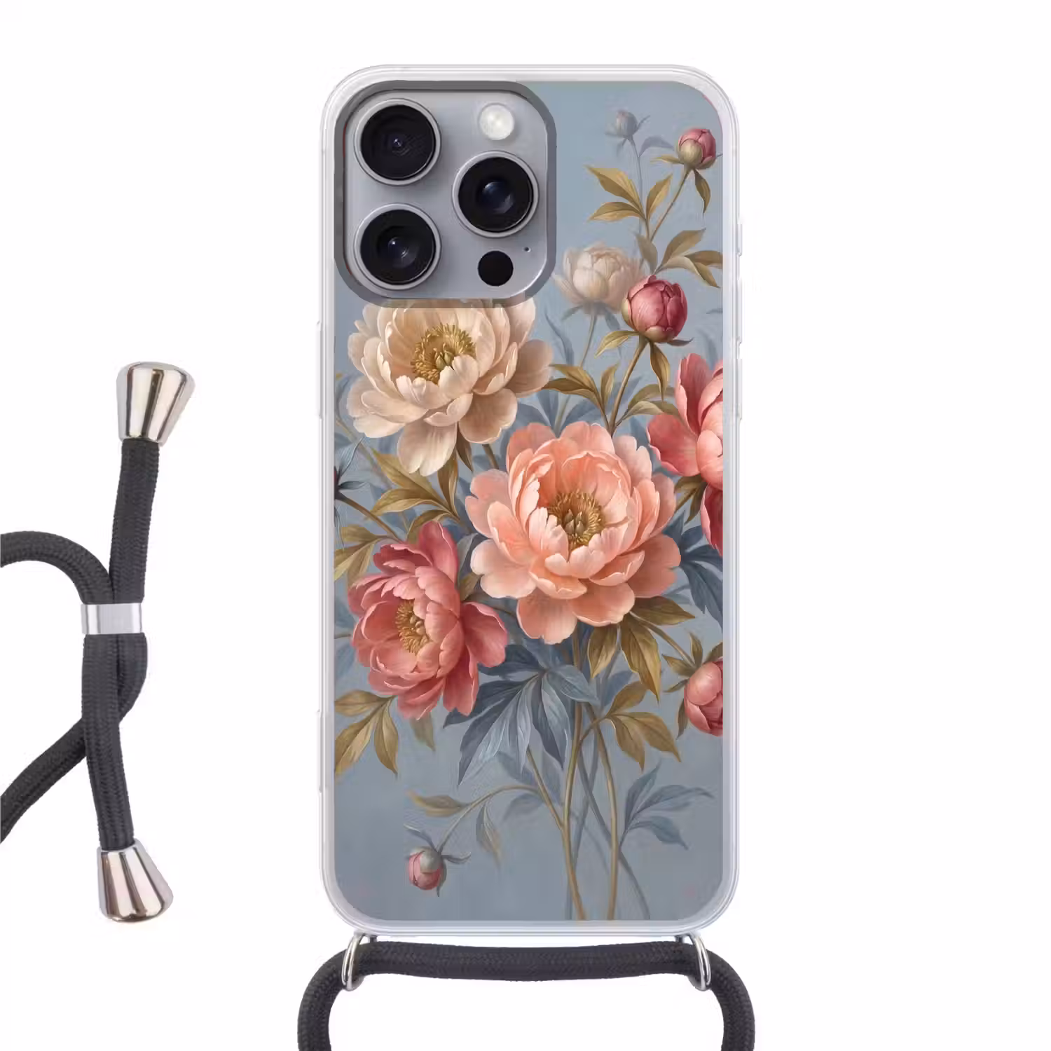 Bloemen - Roze - Beige - Modern - Natuur Hoesje iPhone 16 Pro Max met koord klein -3d