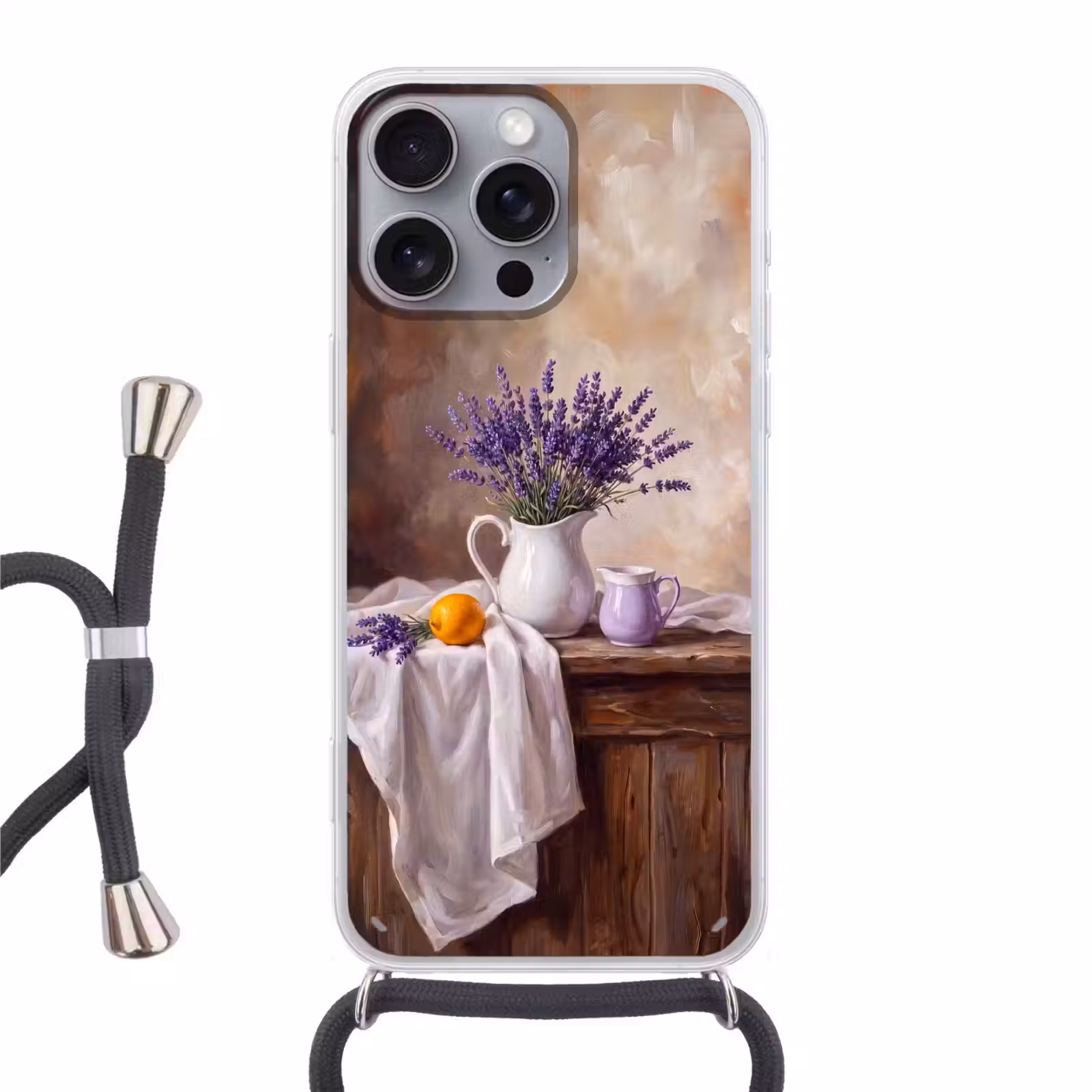 Phone case crossbody - Flowers - Still Life - Purple - Bloemen - Stilleven - Paars Hoesje iPhone 16 Pro Max met koord klein