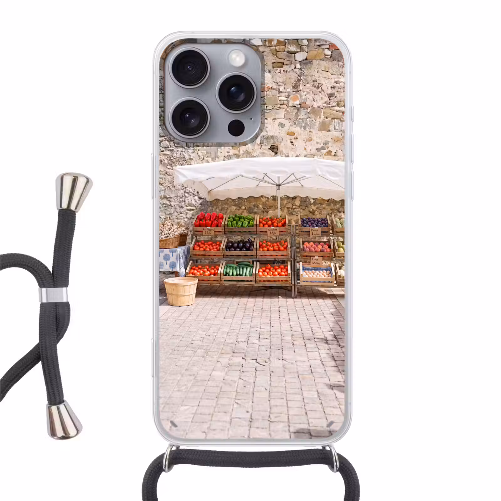 Phone case crossbody - Food - Market - Fresh - Eten - Markt - Vers Hoesje iPhone 16 Pro Max met koord klein