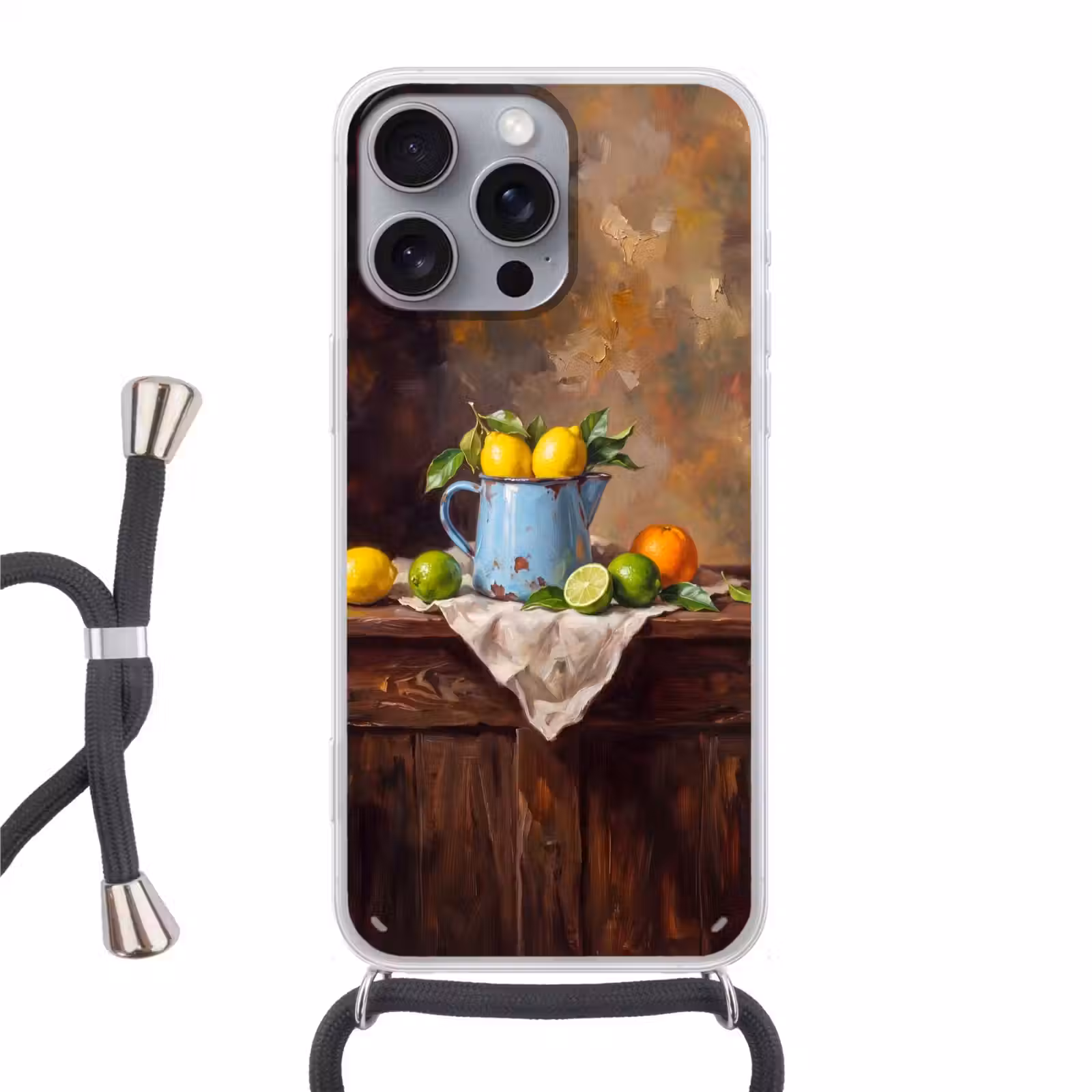 Phone case crossbody - Food - Still Life - Classical - Eten - Stilleven - Klassiek Hoesje iPhone 16 Pro Max met koord klein