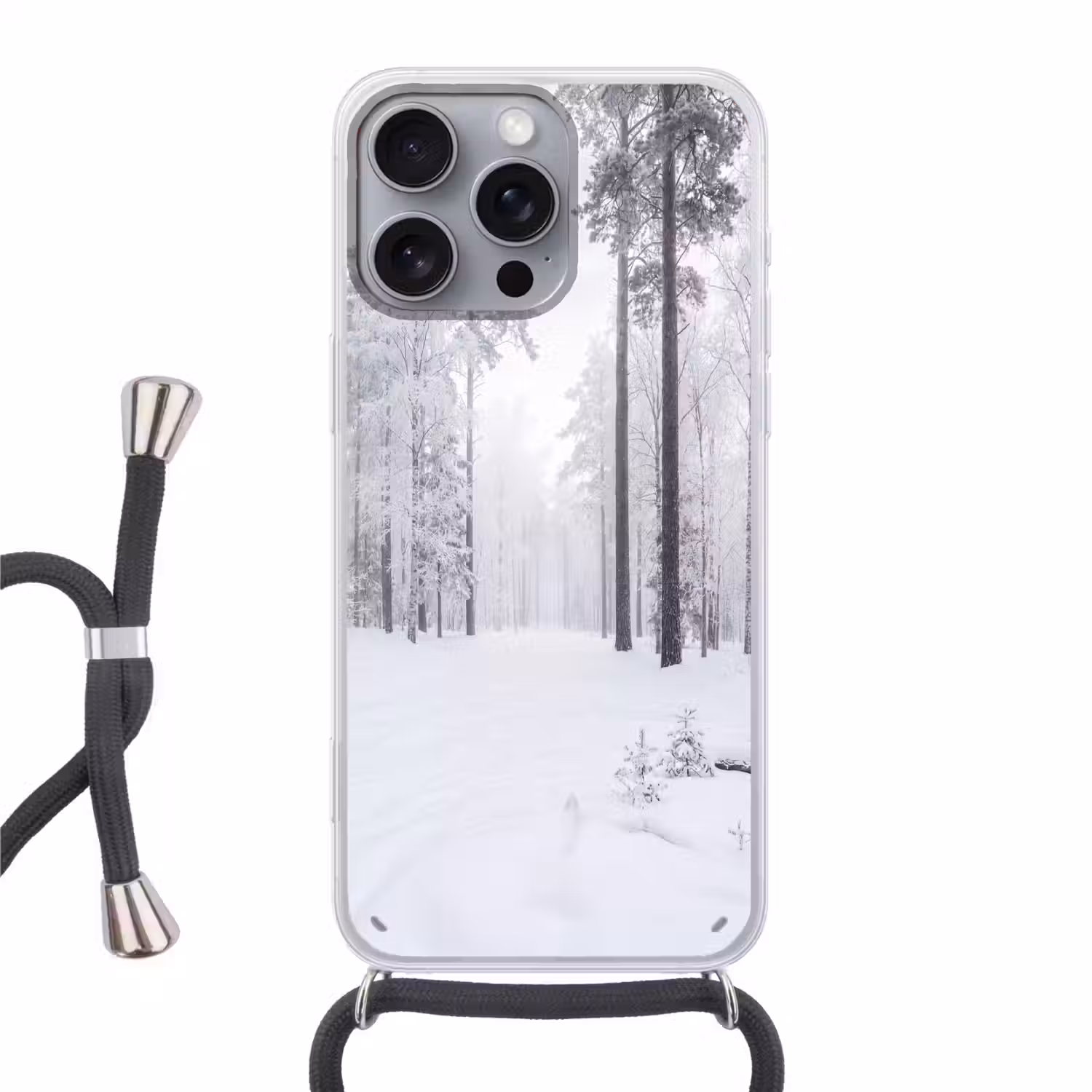 Bos - Sneeuw - Pad - Winter - Stilte Hoesje iPhone 16 Pro Max met koord klein -3d