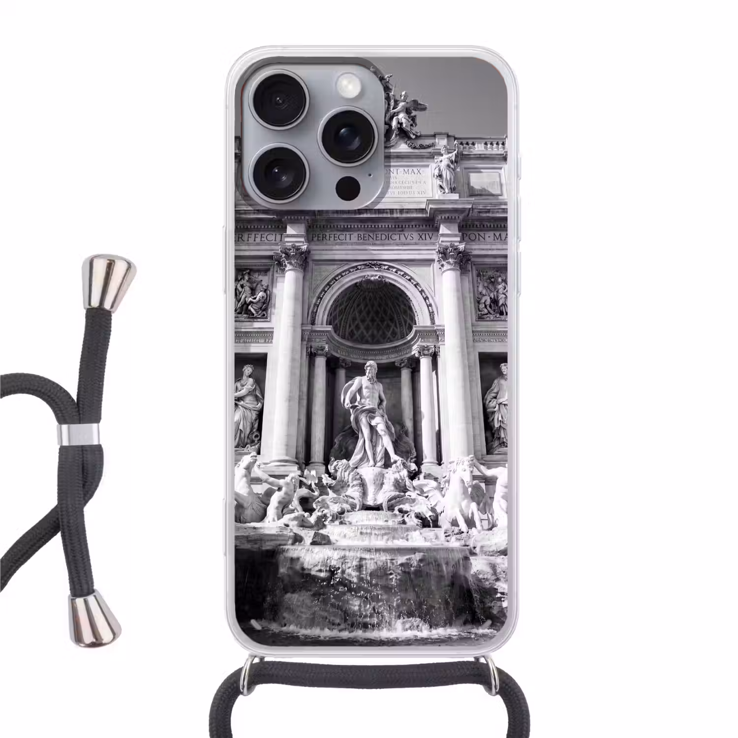 Fontein - Beelden - Architectuur - Zwart-wit Hoesje iPhone 16 Pro Max met koord klein -3d