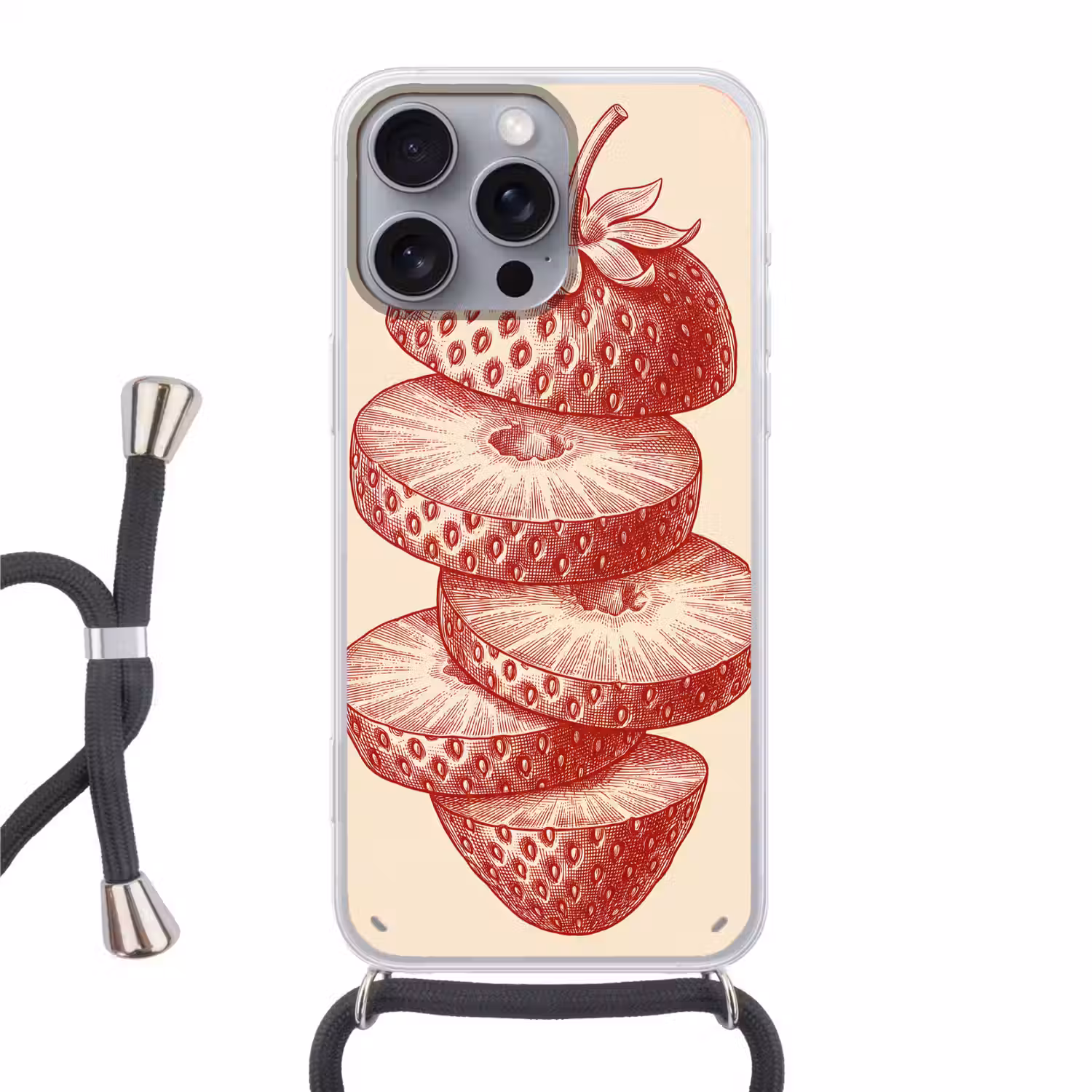 Fruit - Gesneden - Illustratie - Rood - Vintage Hoesje iPhone 16 Pro Max met koord klein -3d