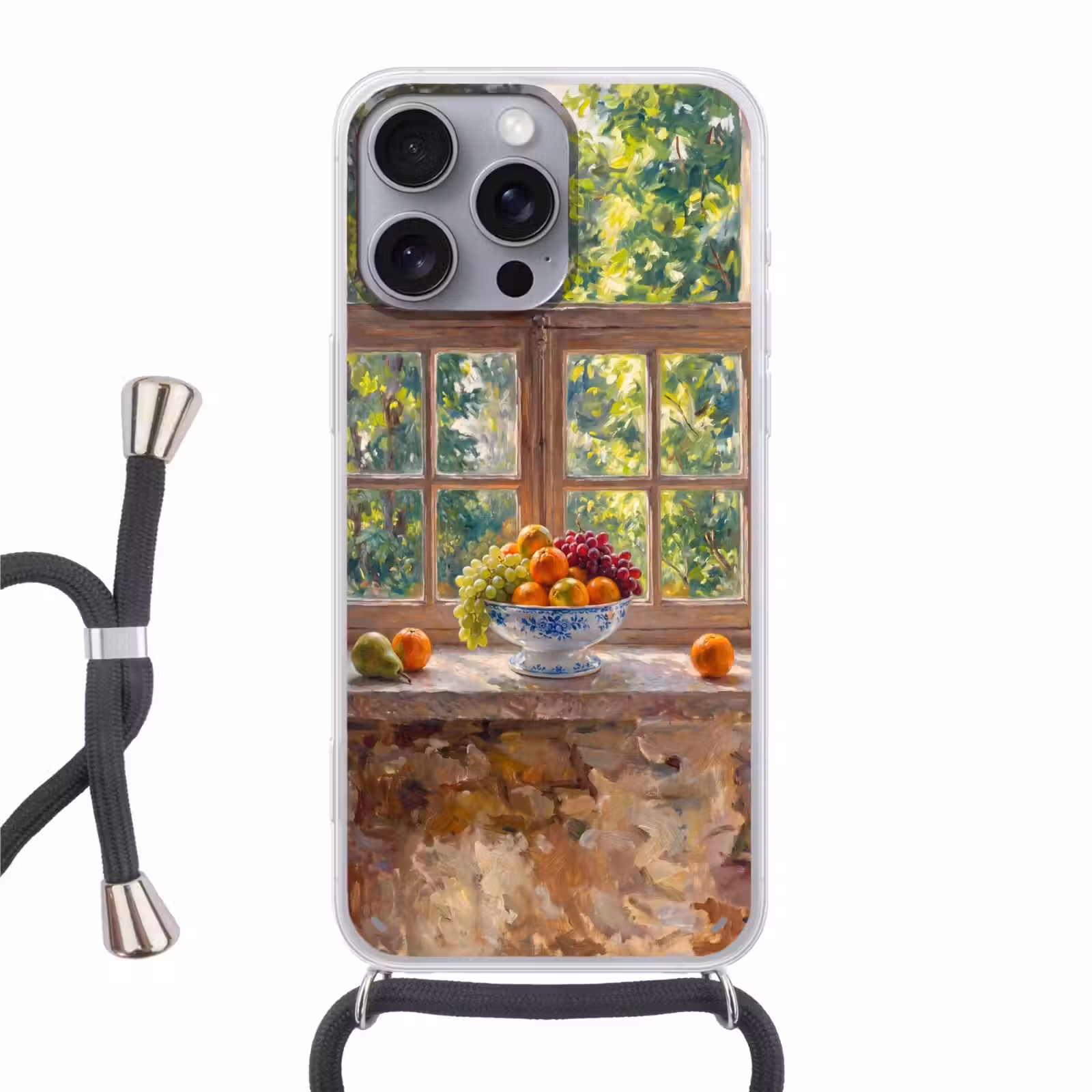 Phone case crossbody - Fruit - Windowsill - Nature - Fruit - Vensterbank - Natuur Hoesje iPhone 16 Pro Max met koord klein