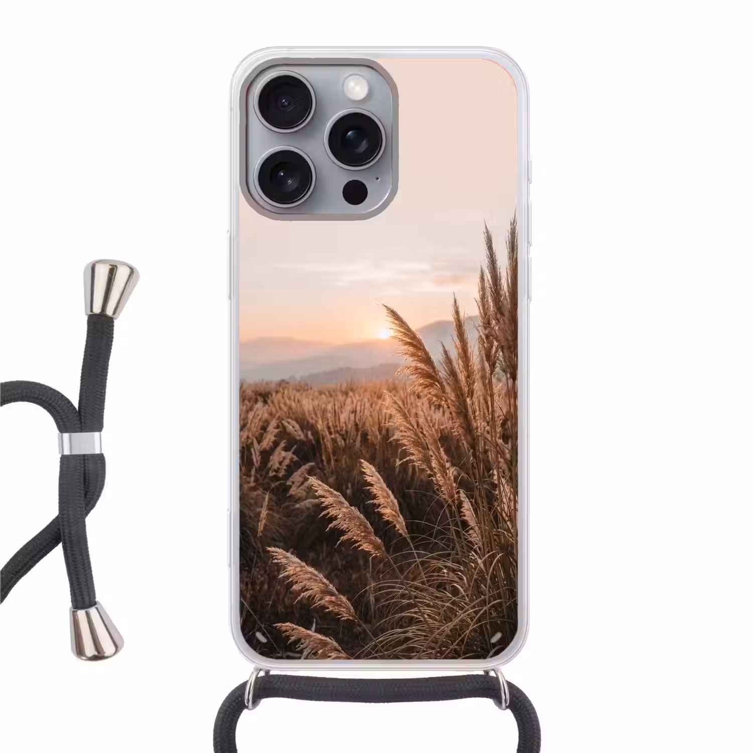 Gras - Veld - Zon - Natuur Hoesje iPhone 16 Pro Max met koord klein -3d