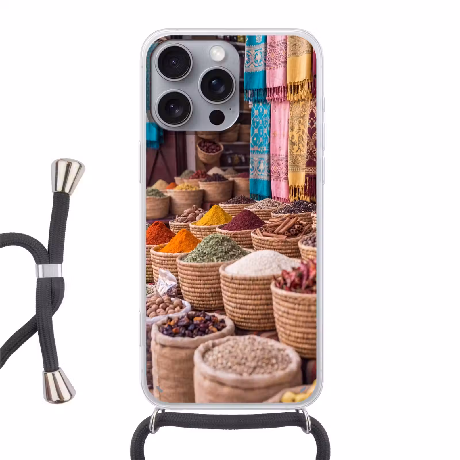 Phone case crossbody - Herbs - Baskets - Oriental - Kruiden - Manden - Oosters Hoesje iPhone 16 Pro Max met koord klein