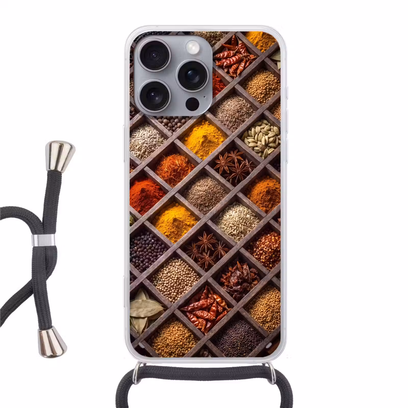 Phone case crossbody - Herbs - Wood - Food - Kruiden - Houten - Eten Hoesje iPhone 16 Pro Max met koord klein