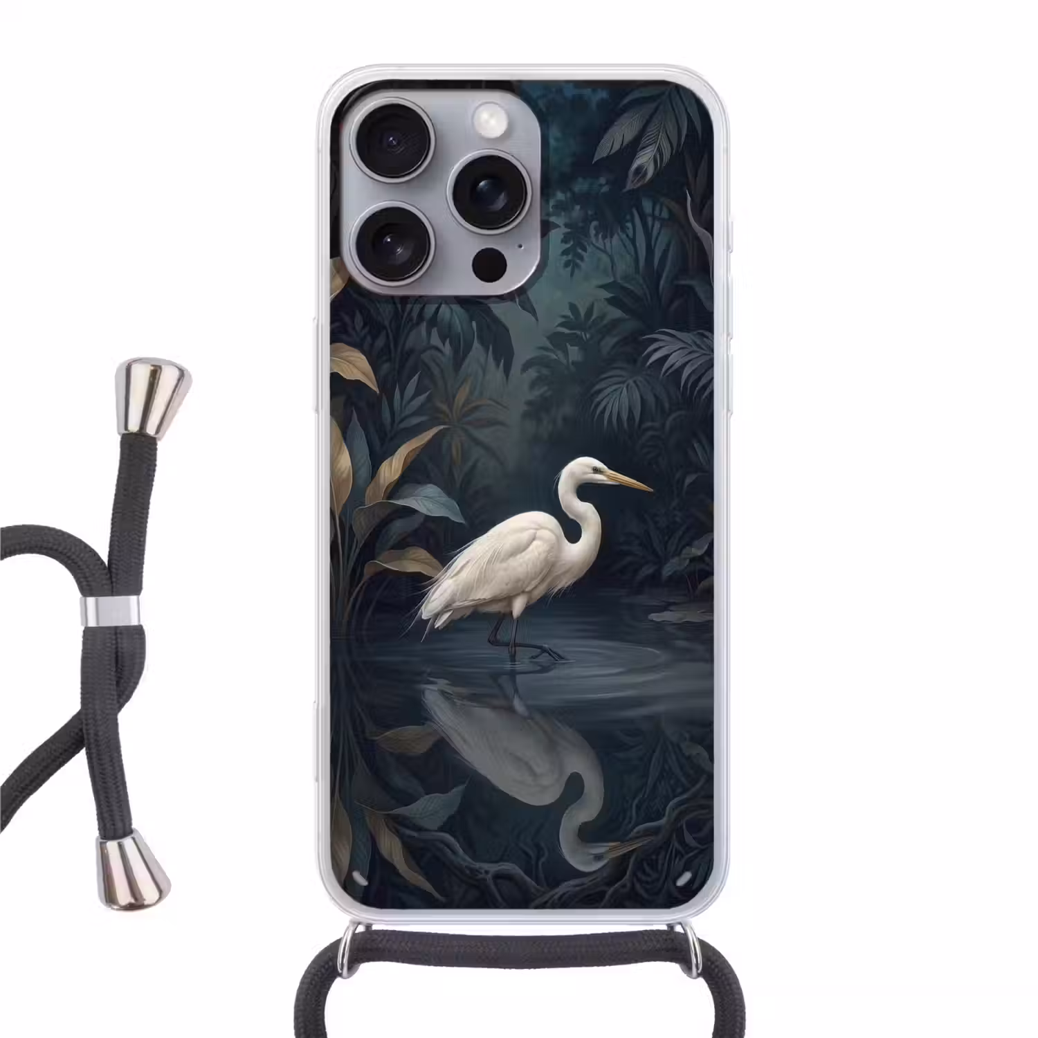 Reiger - Water - Natuur - Modern - Wit Hoesje iPhone 16 Pro Max met koord klein -3d