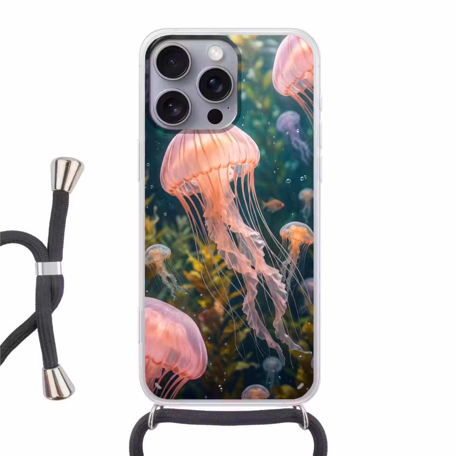 Kwal - Roze - Onderwater - Zeeleven - Dieren Hoesje iPhone 16 Pro Max met koord klein -3d