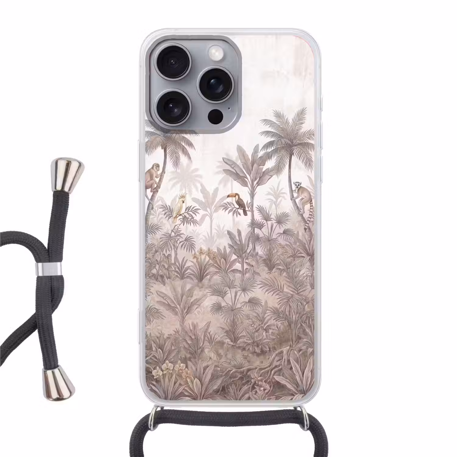 Jungle - Dieren - Palmbomen Hoesje iPhone 16 Pro Max met koord klein -3d