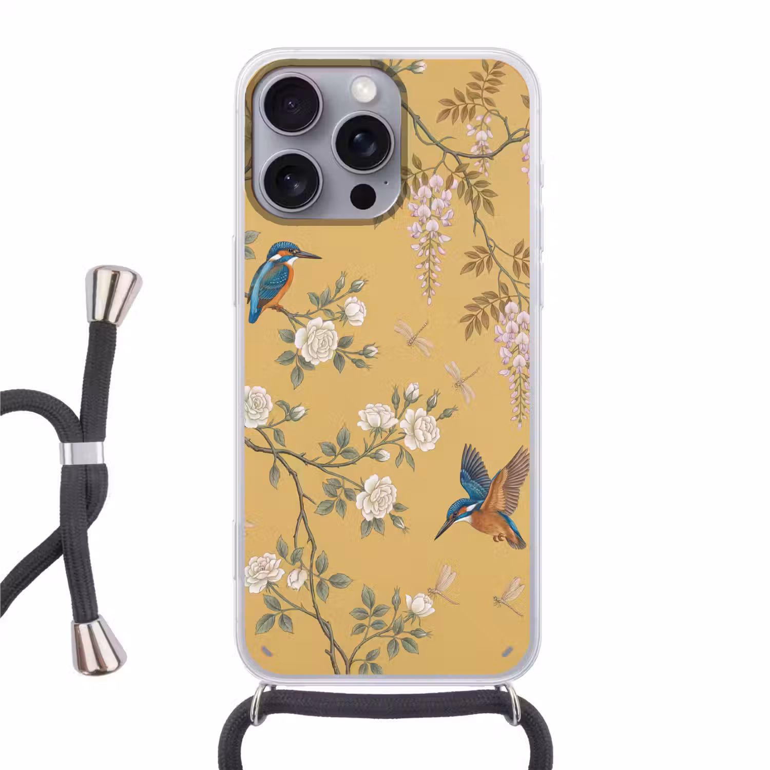 IJsvogels - Bloesem - Geel Hoesje iPhone 16 Pro Max met koord klein -3d