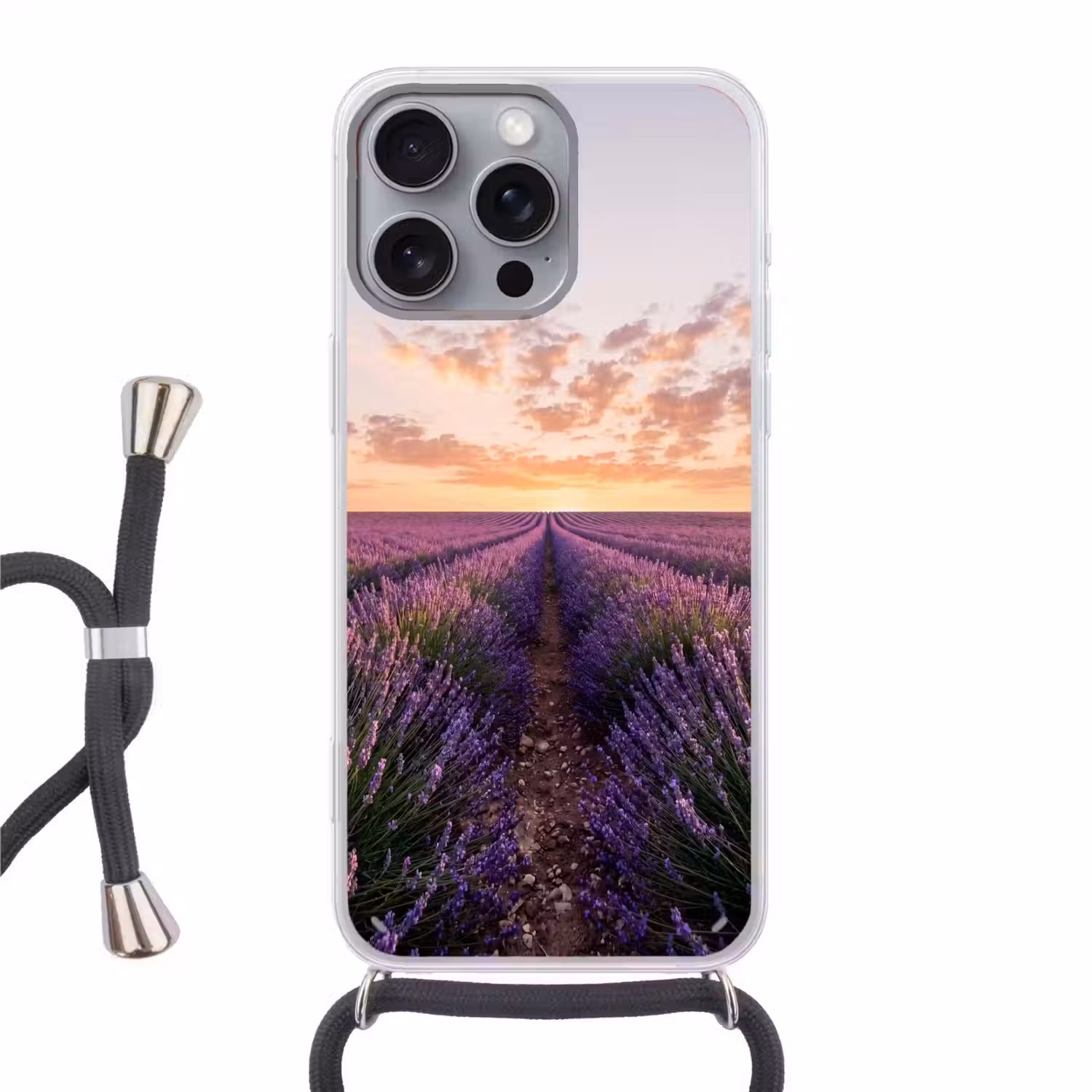 Landschap - Lavendelveld - Paars Hoesje iPhone 16 Pro Max met koord klein -3d