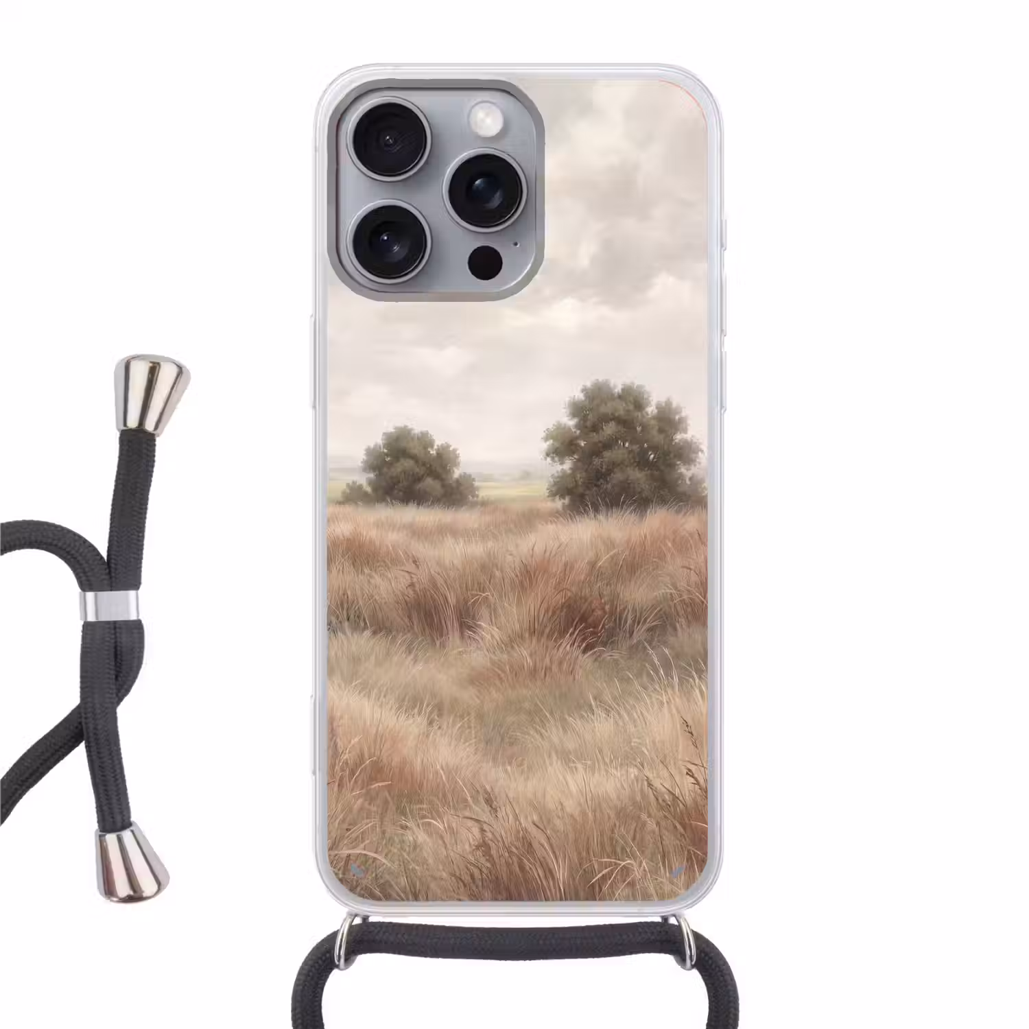 Landschap - Minimalistisch - Beige Hoesje iPhone 16 Pro Max met koord klein -3d