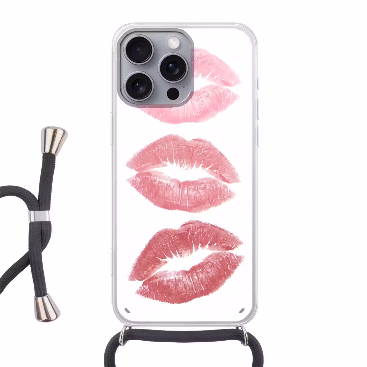 Lippen - Kusafdruk - Roze - Modern - Abstract Hoesje iPhone 16 Pro Max met koord klein -3d