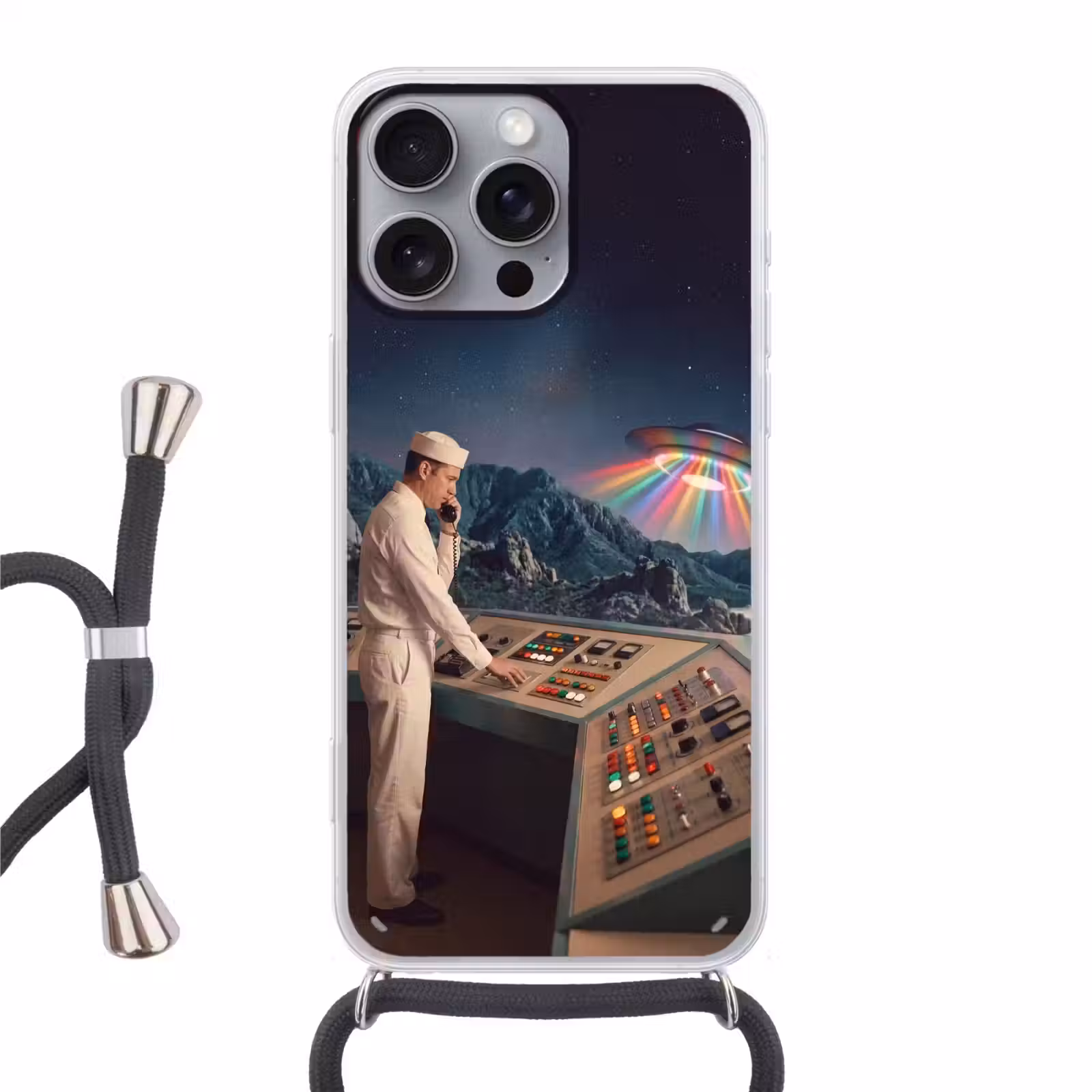 Phone case crossbody - Man - Control Room - Beach - Man - Controlekamer - Strand Hoesje iPhone 16 Pro Max met koord klein