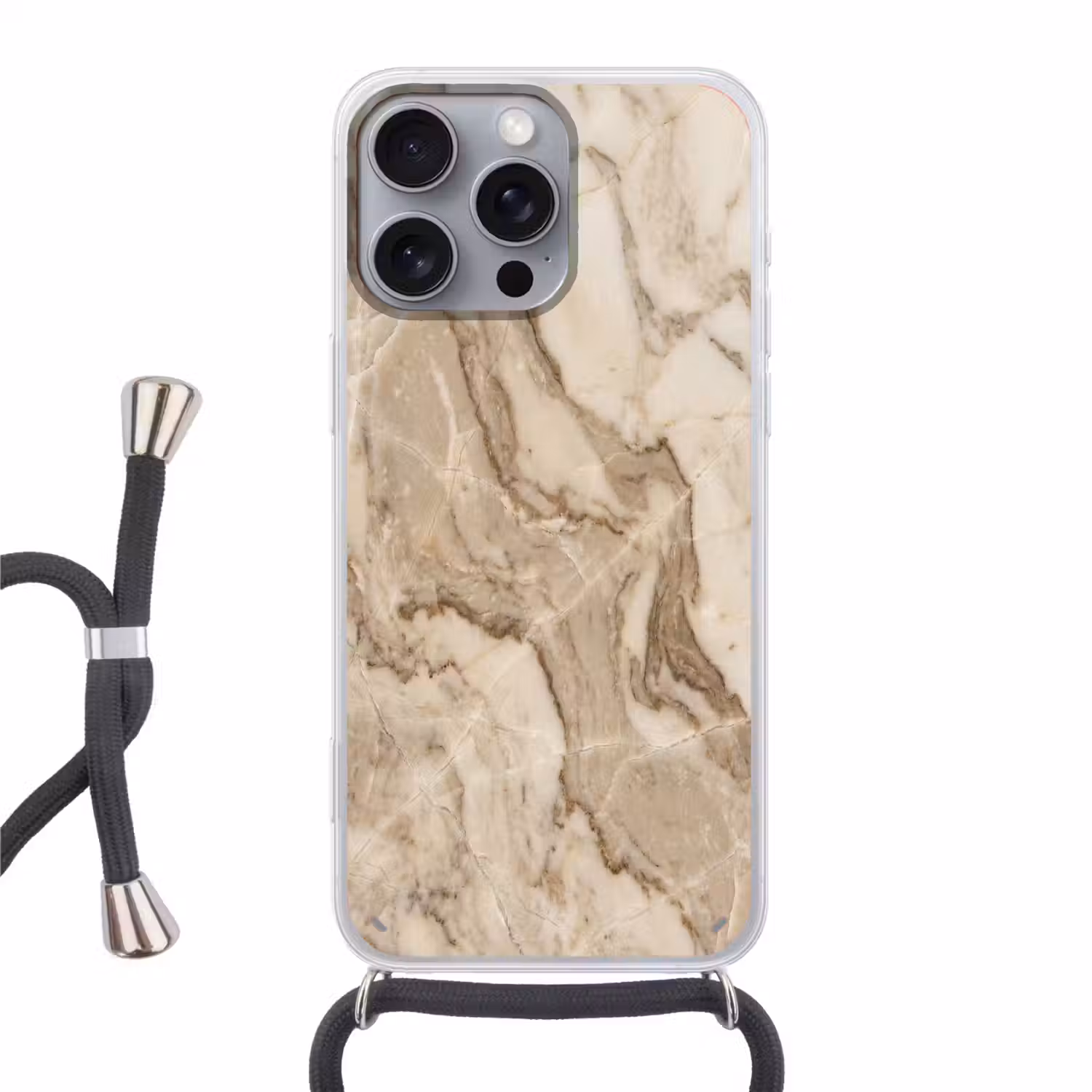 Marmer - Aderen - Textuur - Beige - Modern Hoesje iPhone 16 Pro Max met koord klein -3d