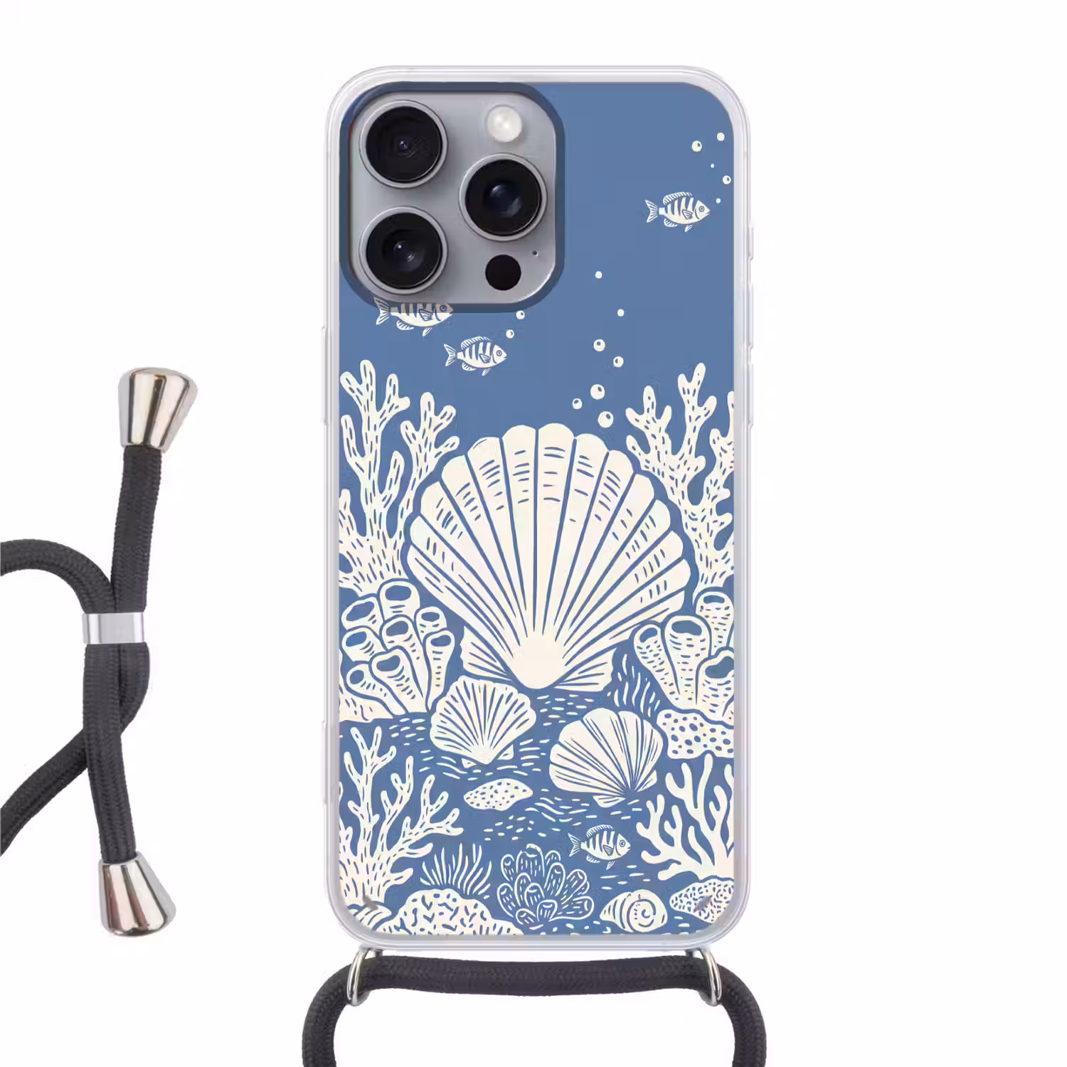 Zeeleven - Koraal - Schelp - Vis - Illustratie - Onderwater Hoesje iPhone 16 Pro Max met koord klein -3d
