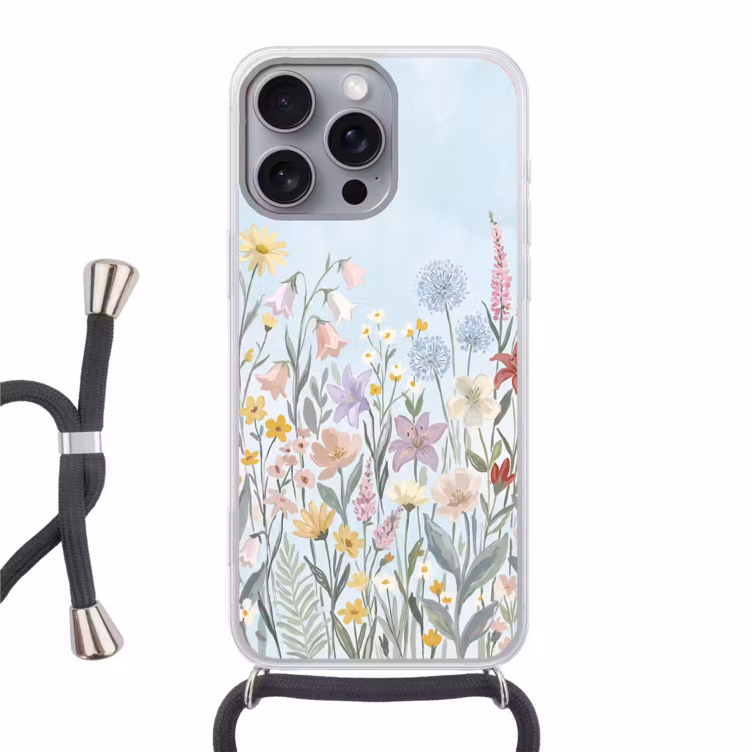 Weidebloemen - Illustratie - Kleurrijk Hoesje iPhone 16 Pro Max met koord klein -3d