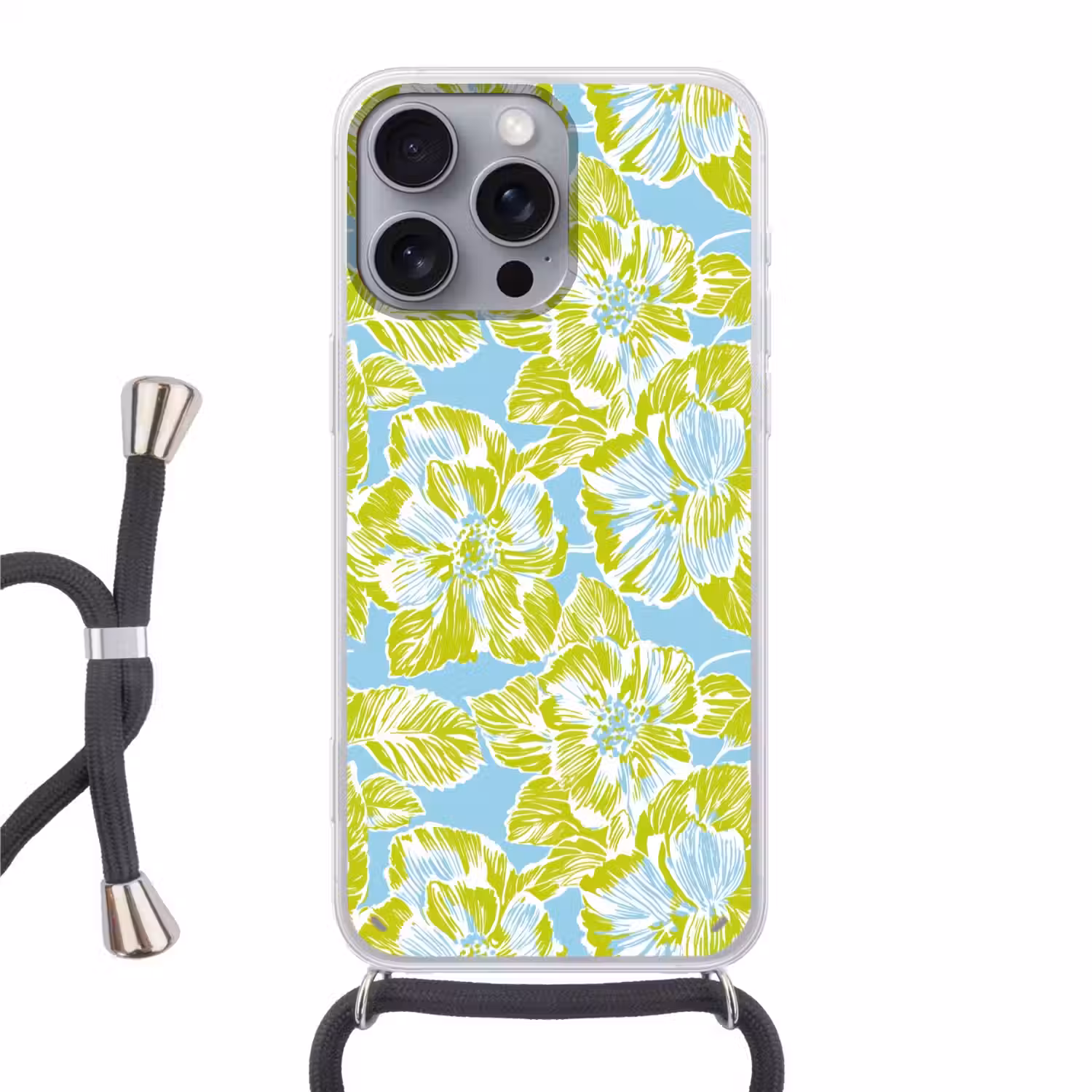 Modern - Bloemen - Groen Hoesje iPhone 16 Pro Max met koord klein 804 -3d