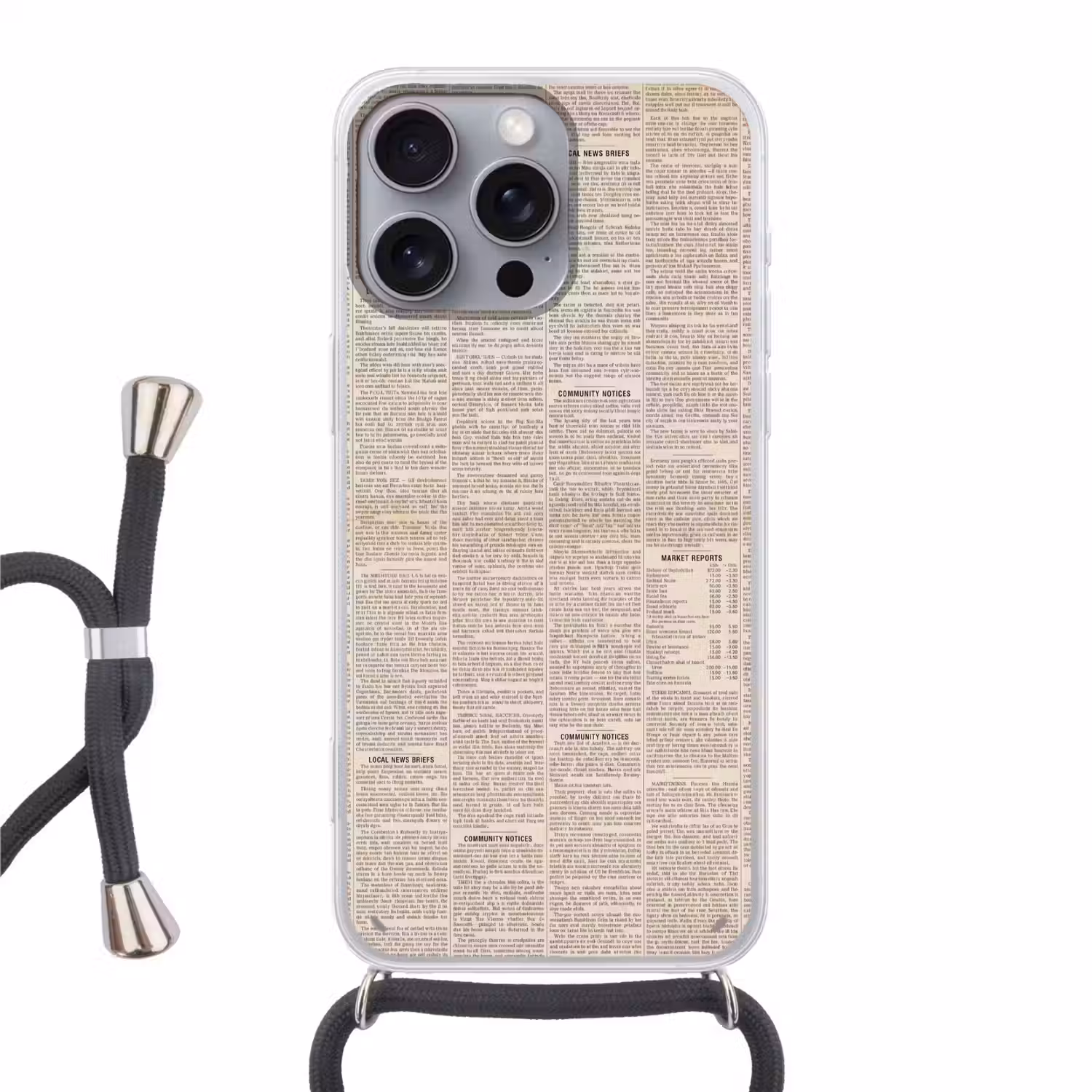 Krant - Nieuws - Historisch - Vintage - Beige Hoesje iPhone 16 Pro Max met koord klein -3d