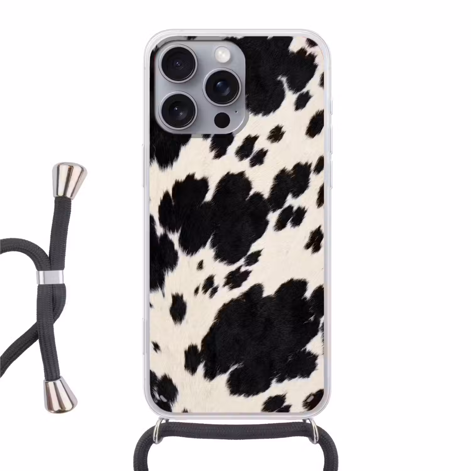 Patroon - Vacht - Zwart - Wit Hoesje iPhone 16 Pro Max met koord klein -3d