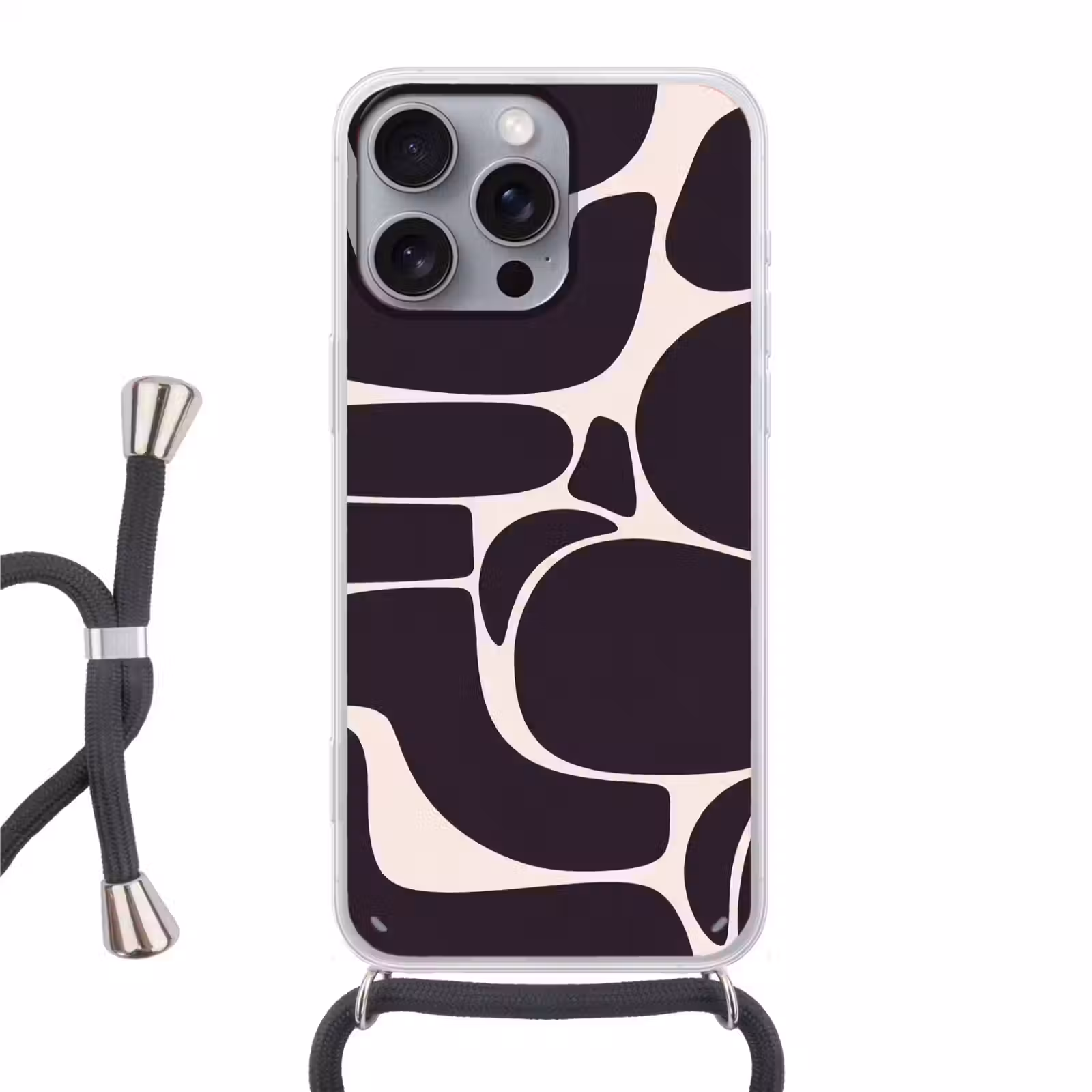 Phone case crossbody - Pattern - Organic - Black - Patroon - Organisch - Zwart Hoesje iPhone 16 Pro Max met koord klein