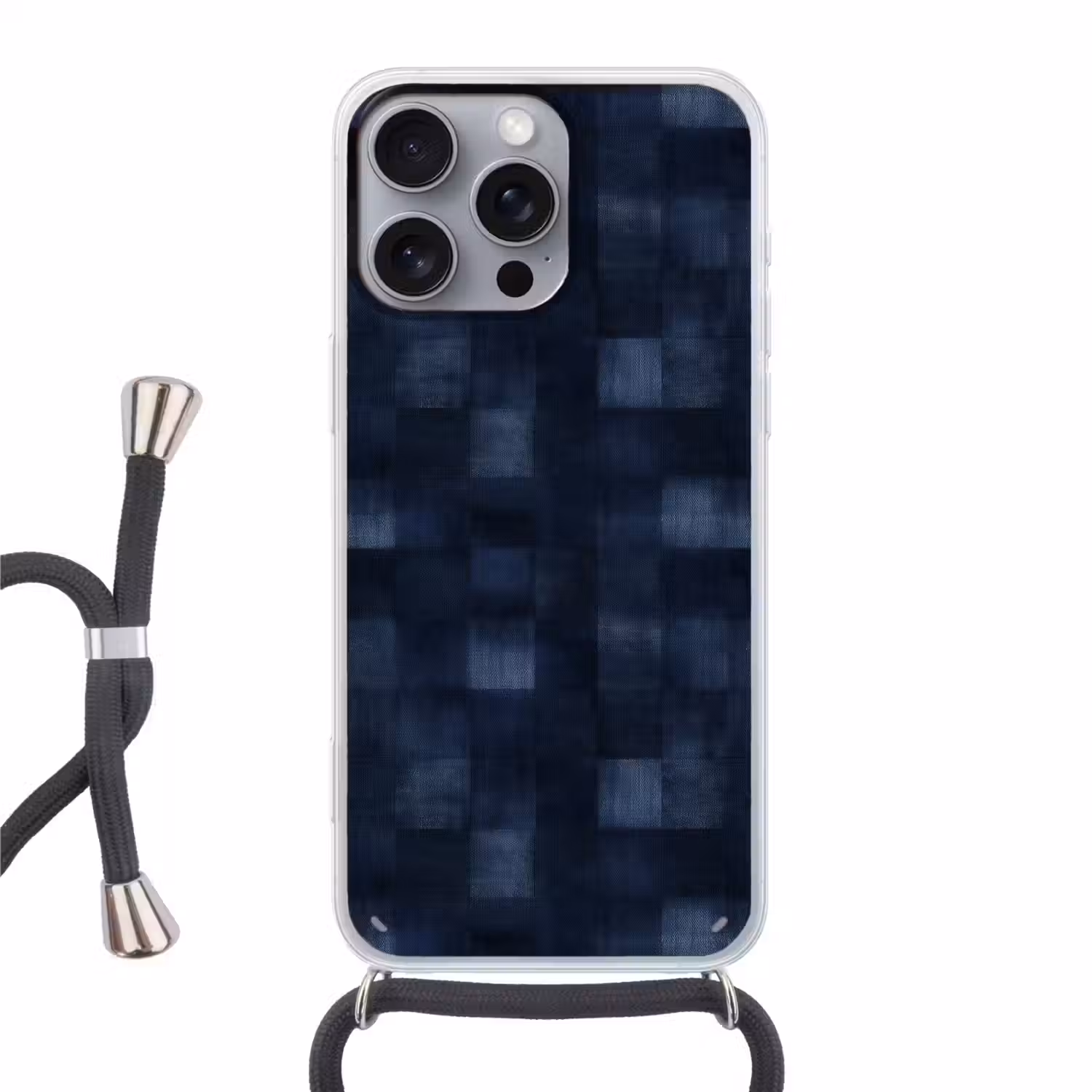 Patroon - Ruit - Marineblauw Hoesje iPhone 16 Pro Max met koord klein 804 -3d