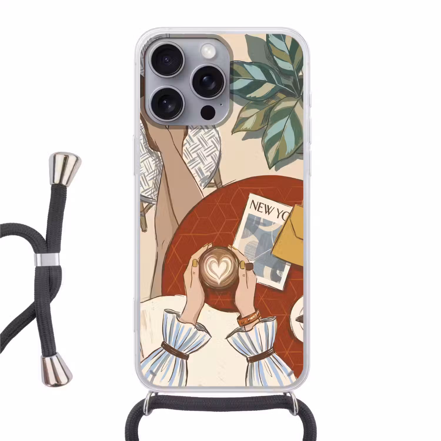 Mensen - Cafe - Koffie - Stadsleven - Modern Hoesje iPhone 16 Pro Max met koord klein -3d