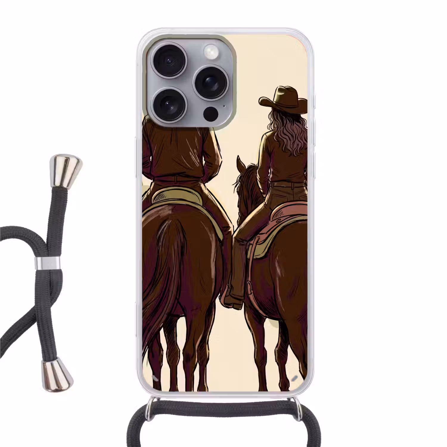 Mensen - Ruiters - Western - Illustratie - Bruin Hoesje iPhone 16 Pro Max met koord klein -3d