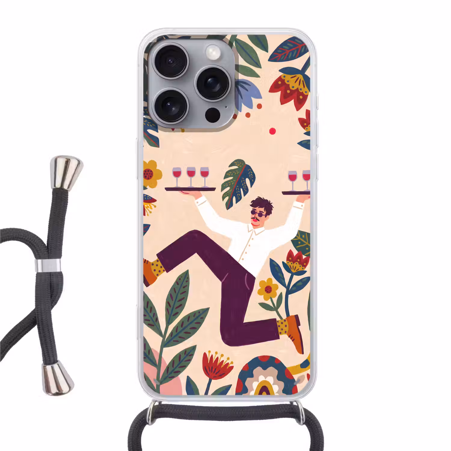 Mensen - Dienblad - Eten - Modern - Kleurrijk Hoesje iPhone 16 Pro Max met koord klein -3d