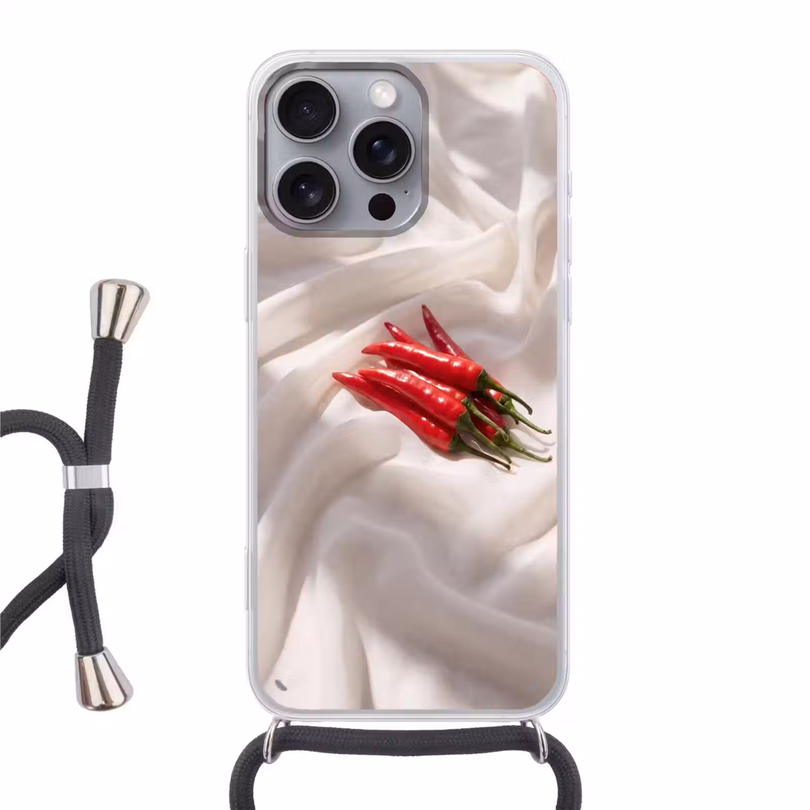 Phone case crossbody - Pepper - Red - Food - Peper - Rood - Eten Hoesje iPhone 16 Pro Max met koord klein