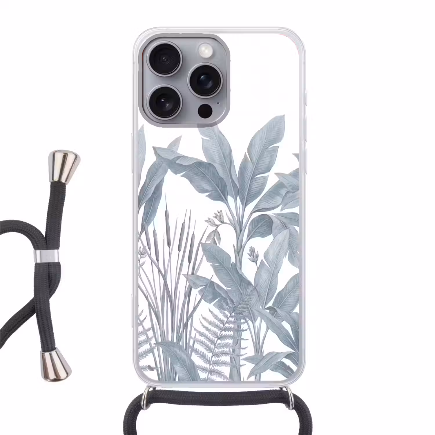 Planten - Bladeren - Natuur - Grijs Hoesje iPhone 16 Pro Max met koord klein -3d