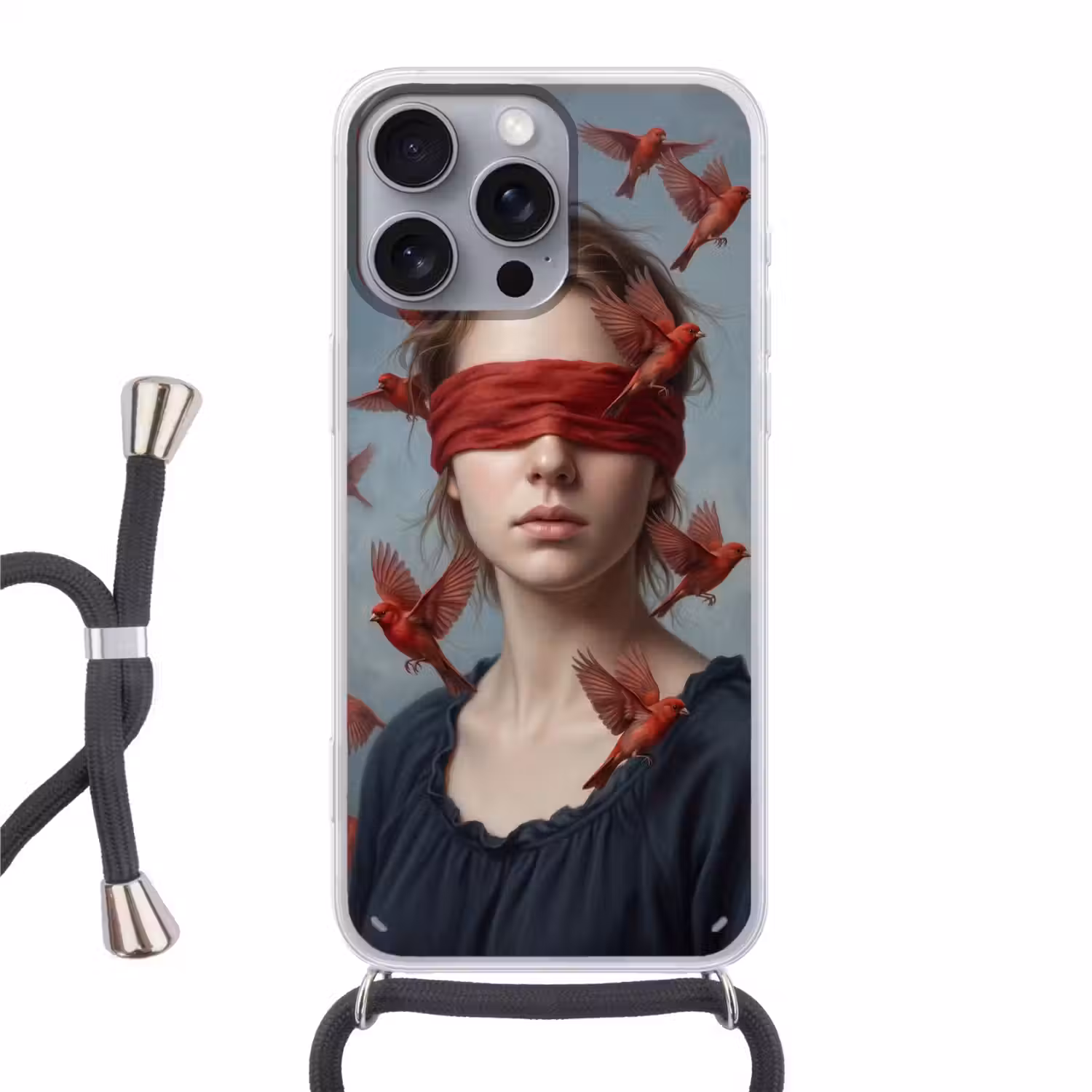 Portret - Krachtig - Rood Hoesje iPhone 16 Pro Max met koord klein -3d