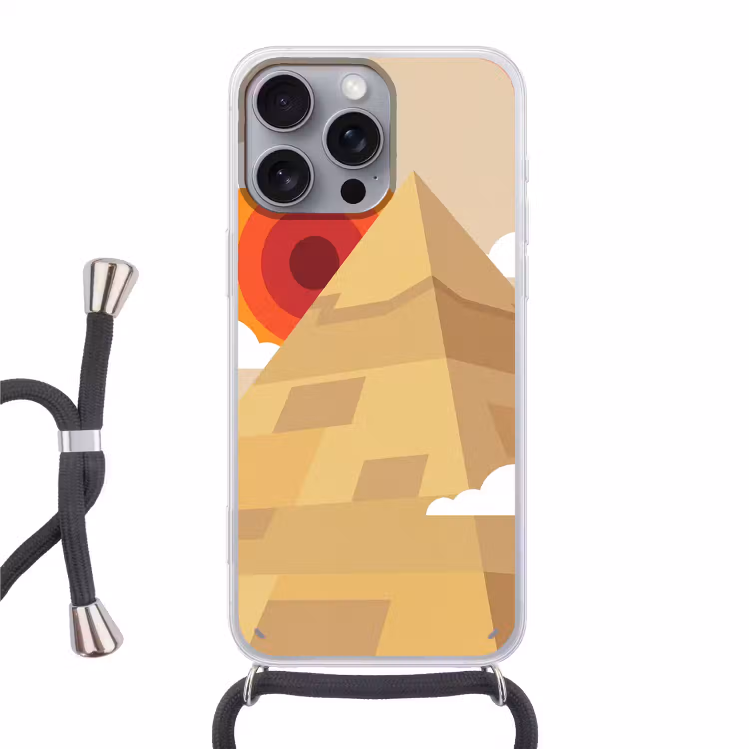 Piramide - Zon - Woestijn - Modern - Oranje Hoesje iPhone 16 Pro Max met koord klein -3d