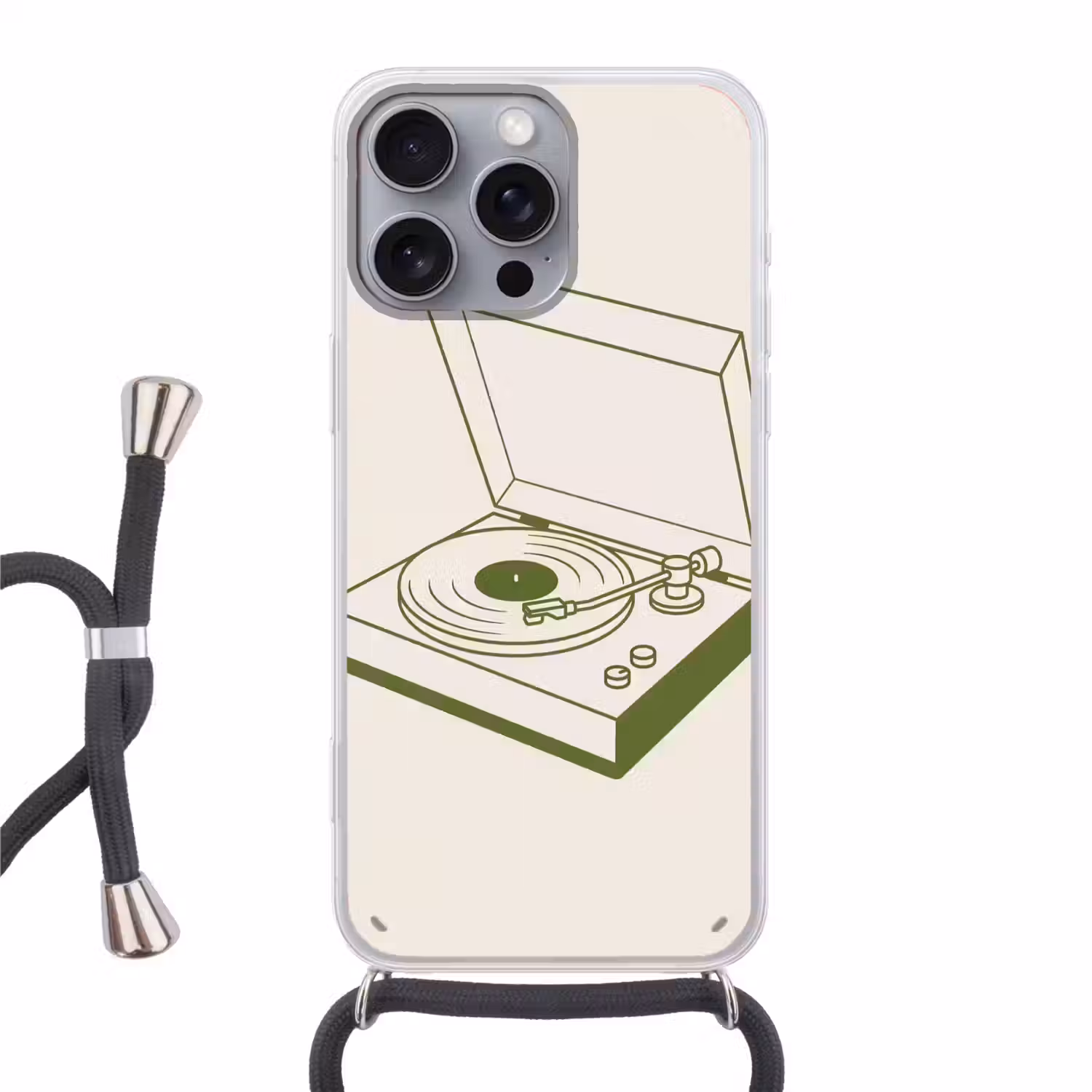 Platenspeler - Vinyl - Muziek - Minimalistisch - Groen Hoesje iPhone 16 Pro Max met koord klein -3d