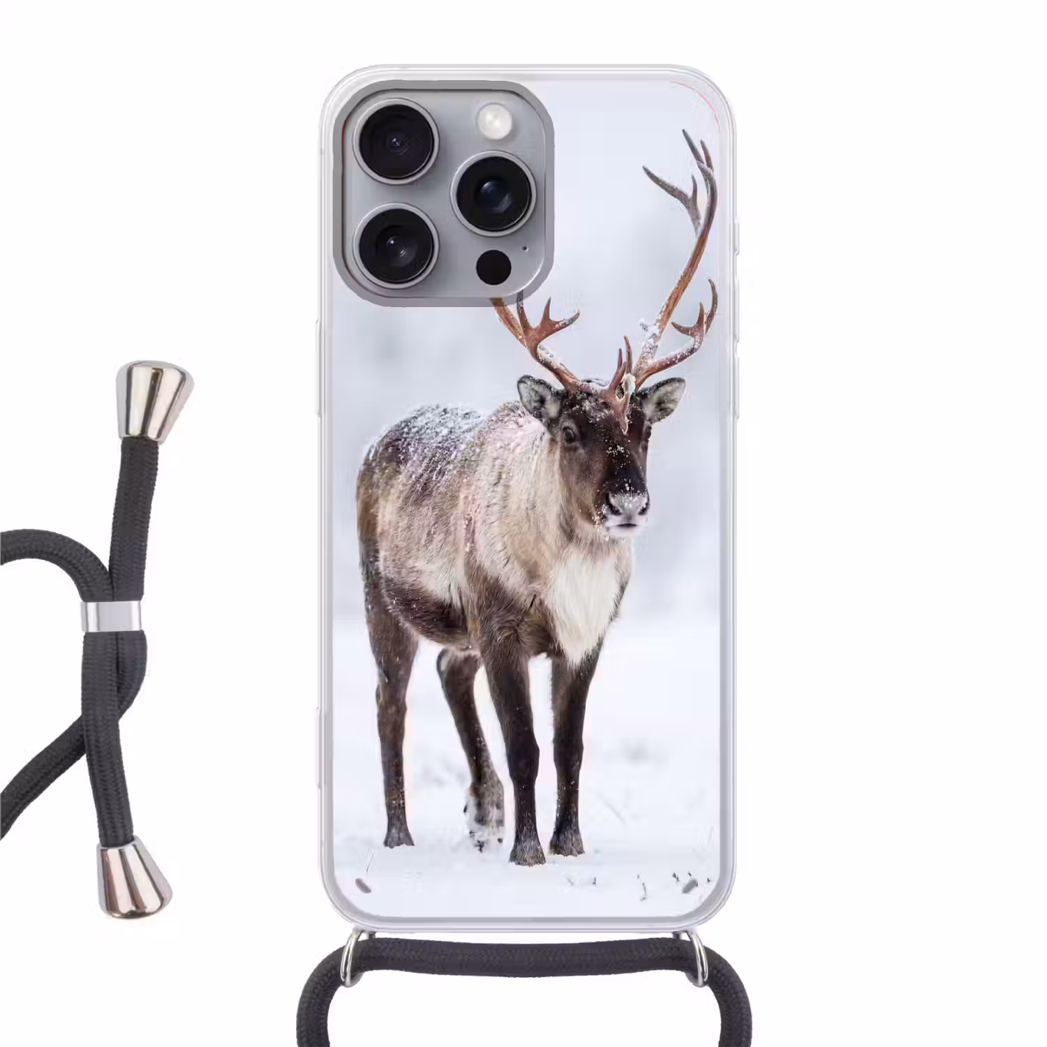 Rendier - Gewei - Toendra - Sneeuw - Wild Hoesje iPhone 16 Pro Max met koord klein -3d