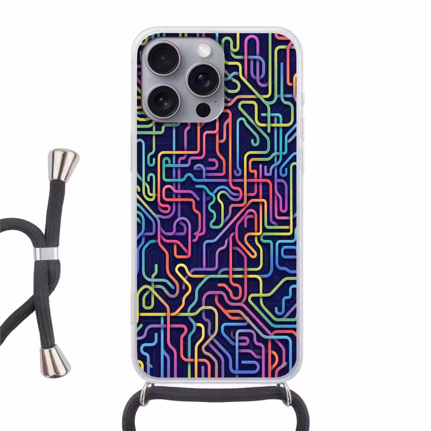 Retro - Abstract - Neon Hoesje iPhone 16 Pro Max met koord klein -3d