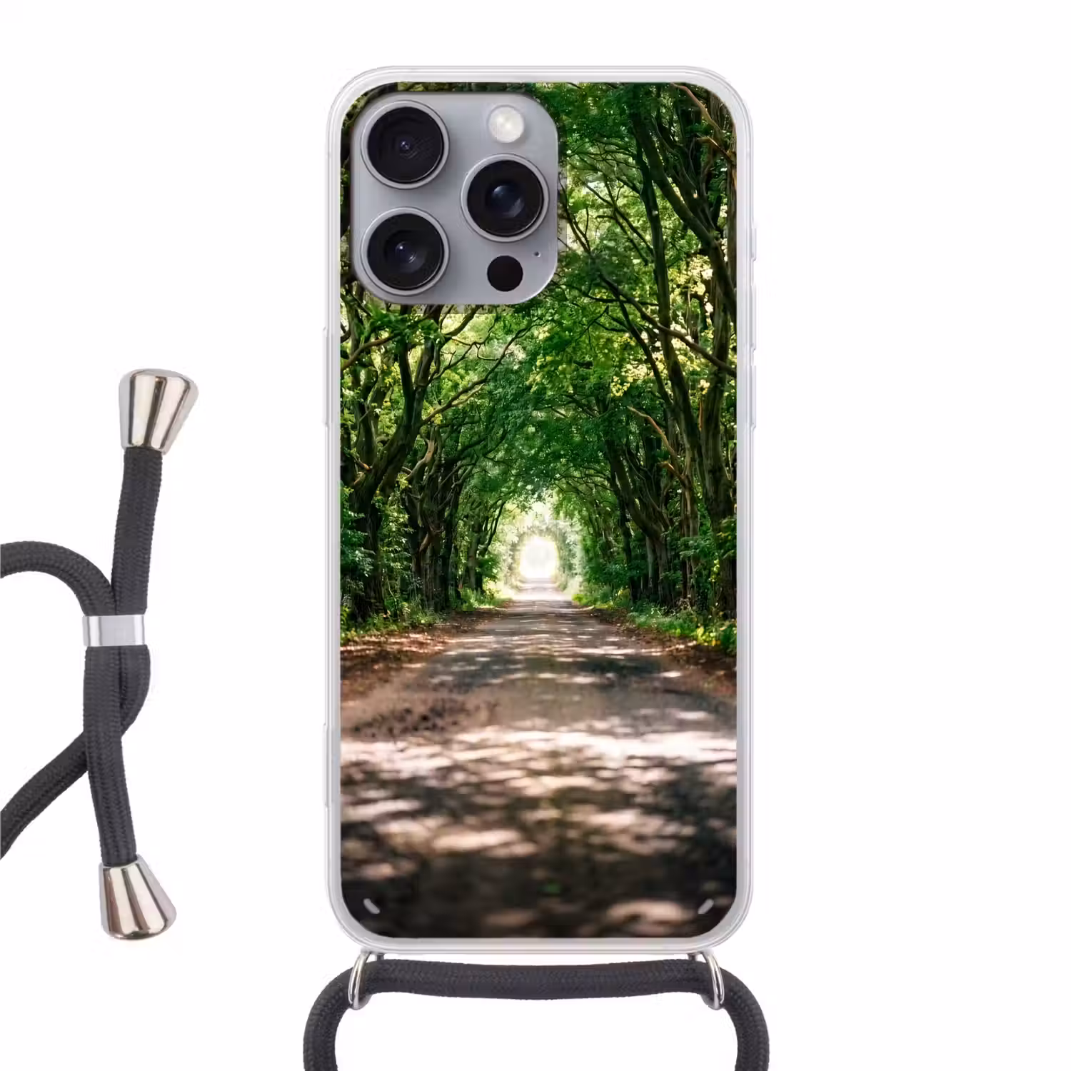Weg - Bomen - Natuur - Groen Hoesje iPhone 16 Pro Max met koord klein -3d