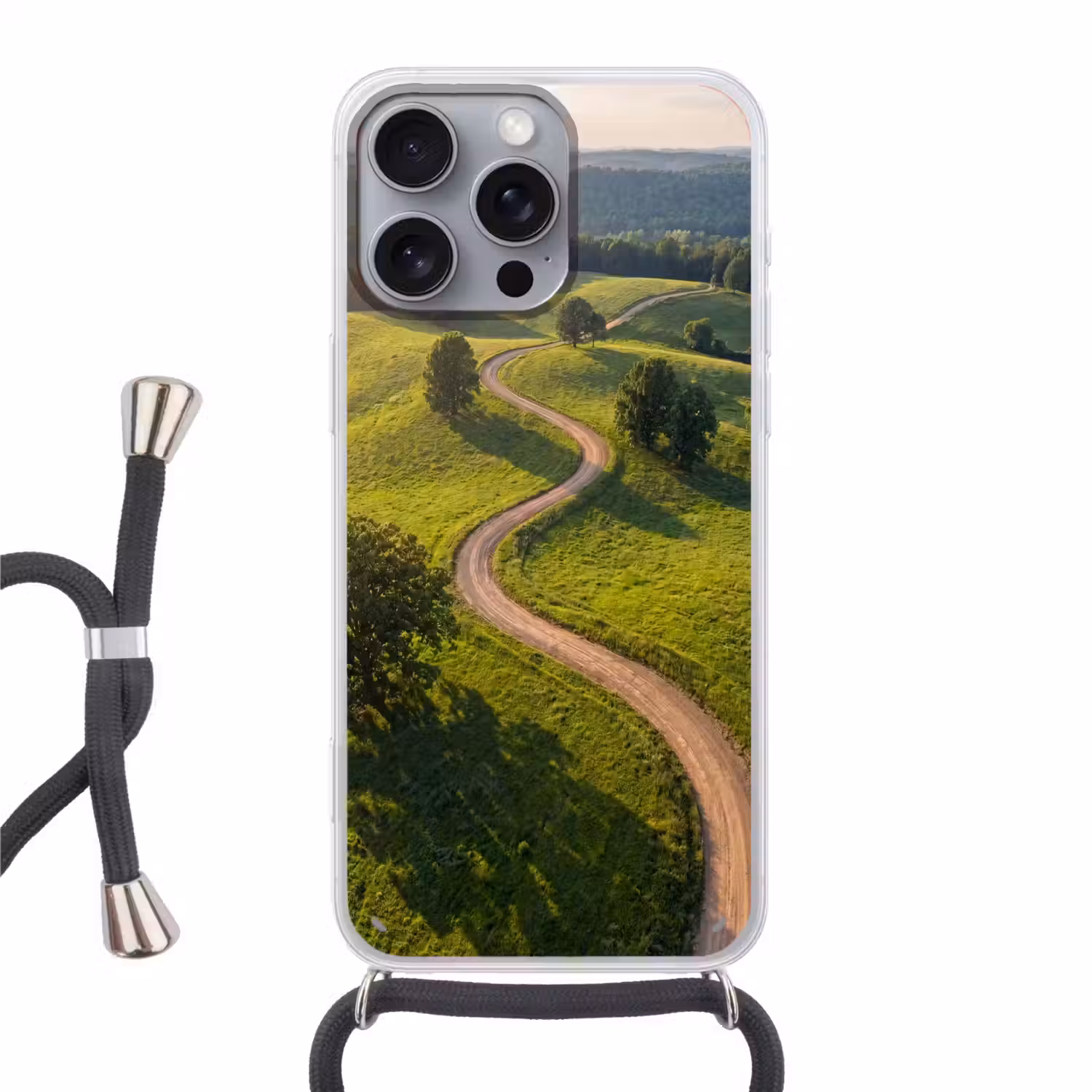 Weg - Weide - Natuur - Groen Hoesje iPhone 16 Pro Max met koord klein -3d