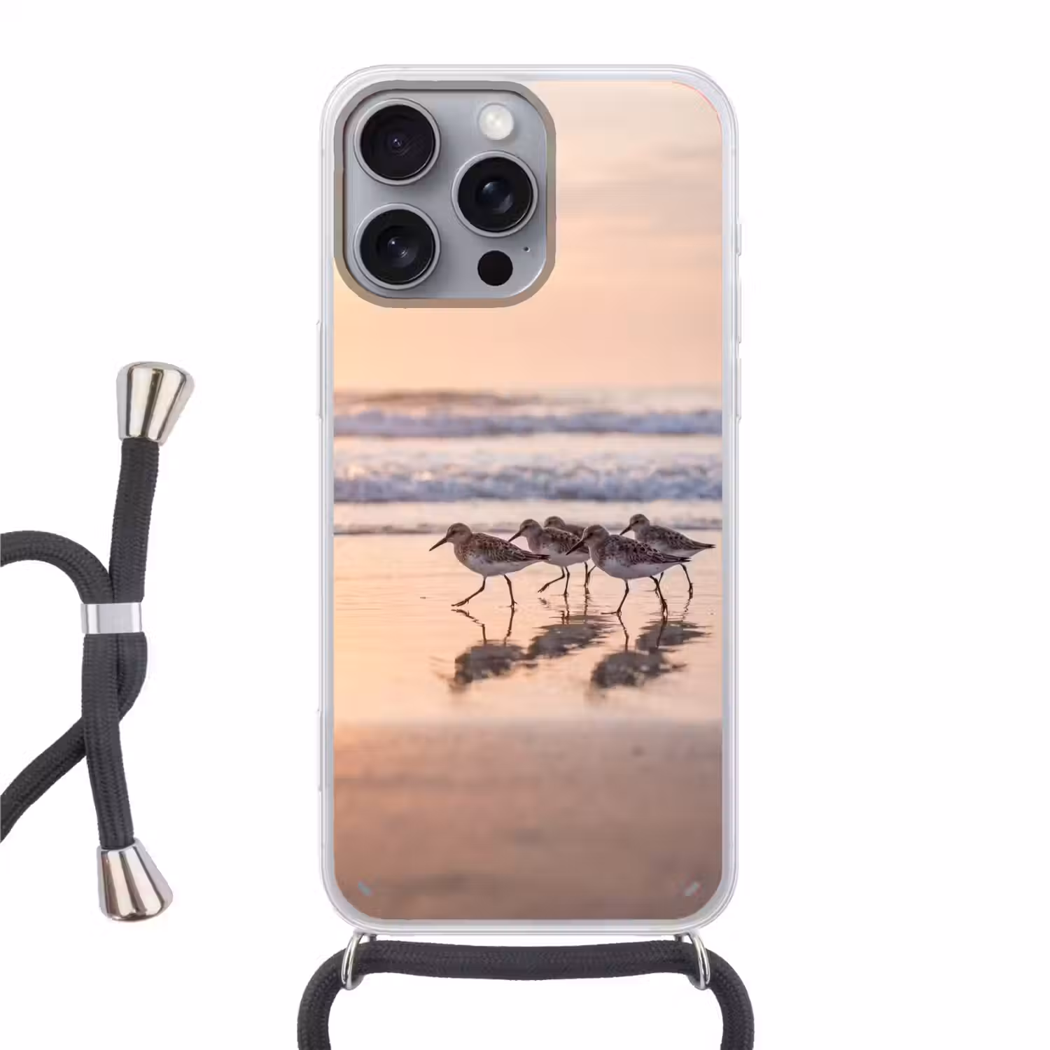 Zee - Vogels - Strand Hoesje iPhone 16 Pro Max met koord klein -3d