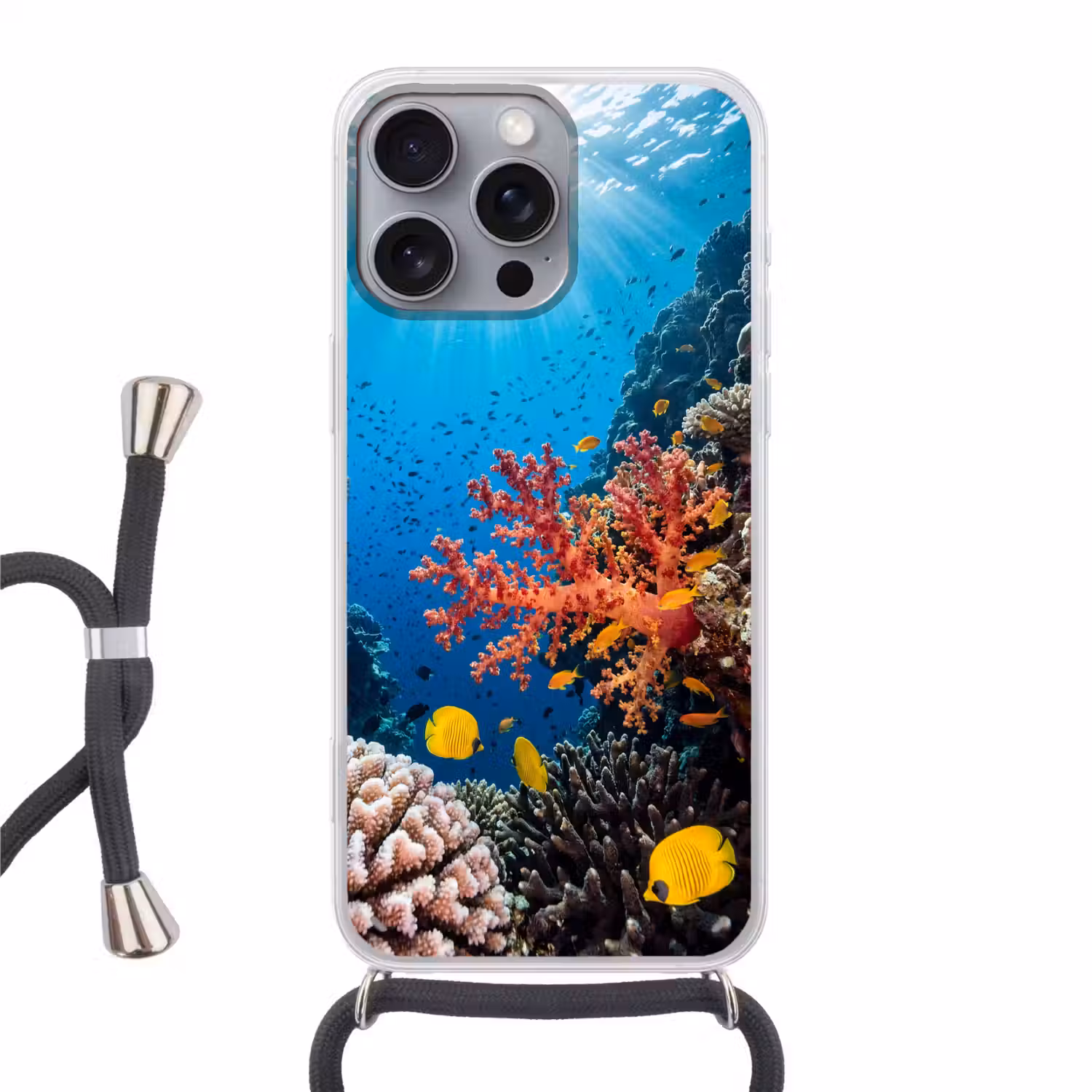 Zee - Koraalrif - Natuur - Levendig - Blauw Hoesje iPhone 16 Pro Max met koord klein -3d