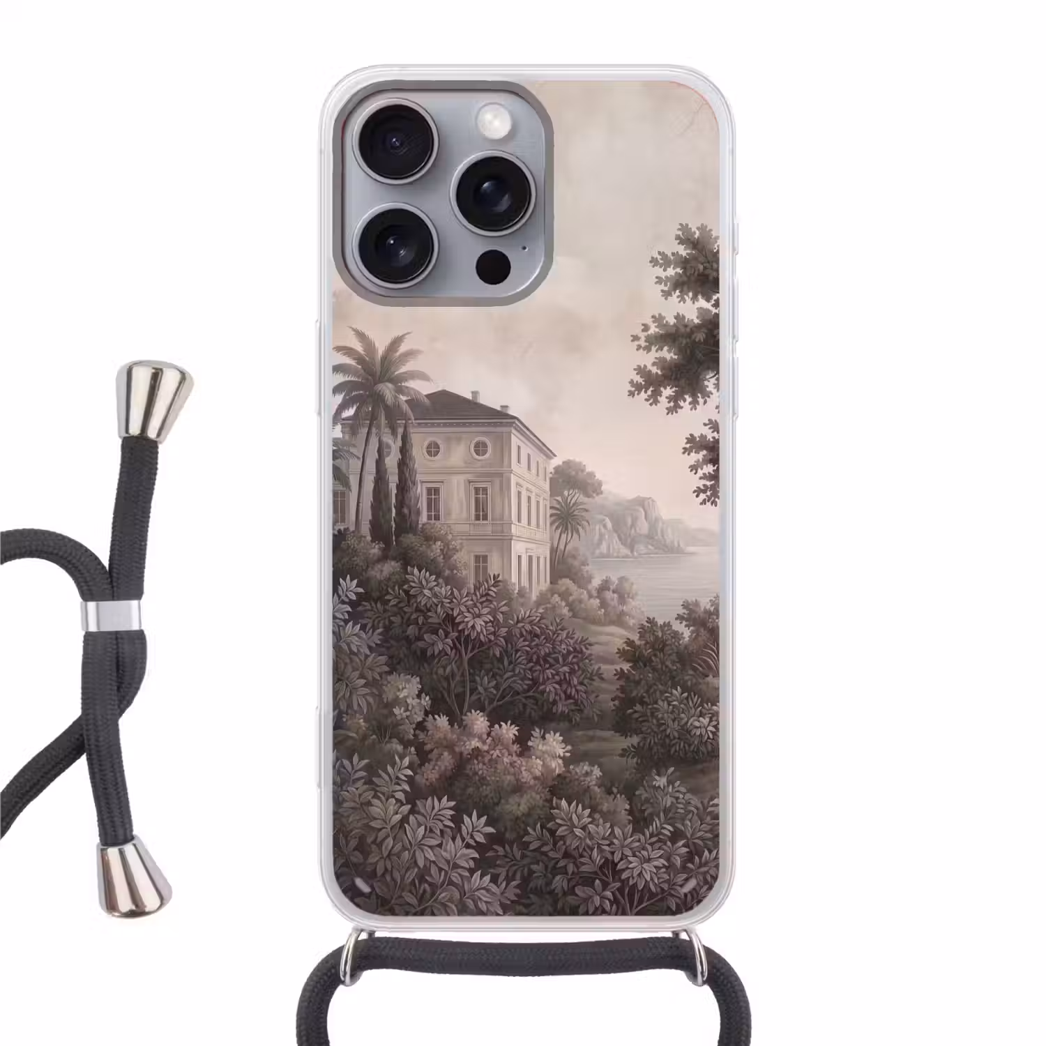 Zee - Villa - Beige Hoesje iPhone 16 Pro Max met koord klein -3d