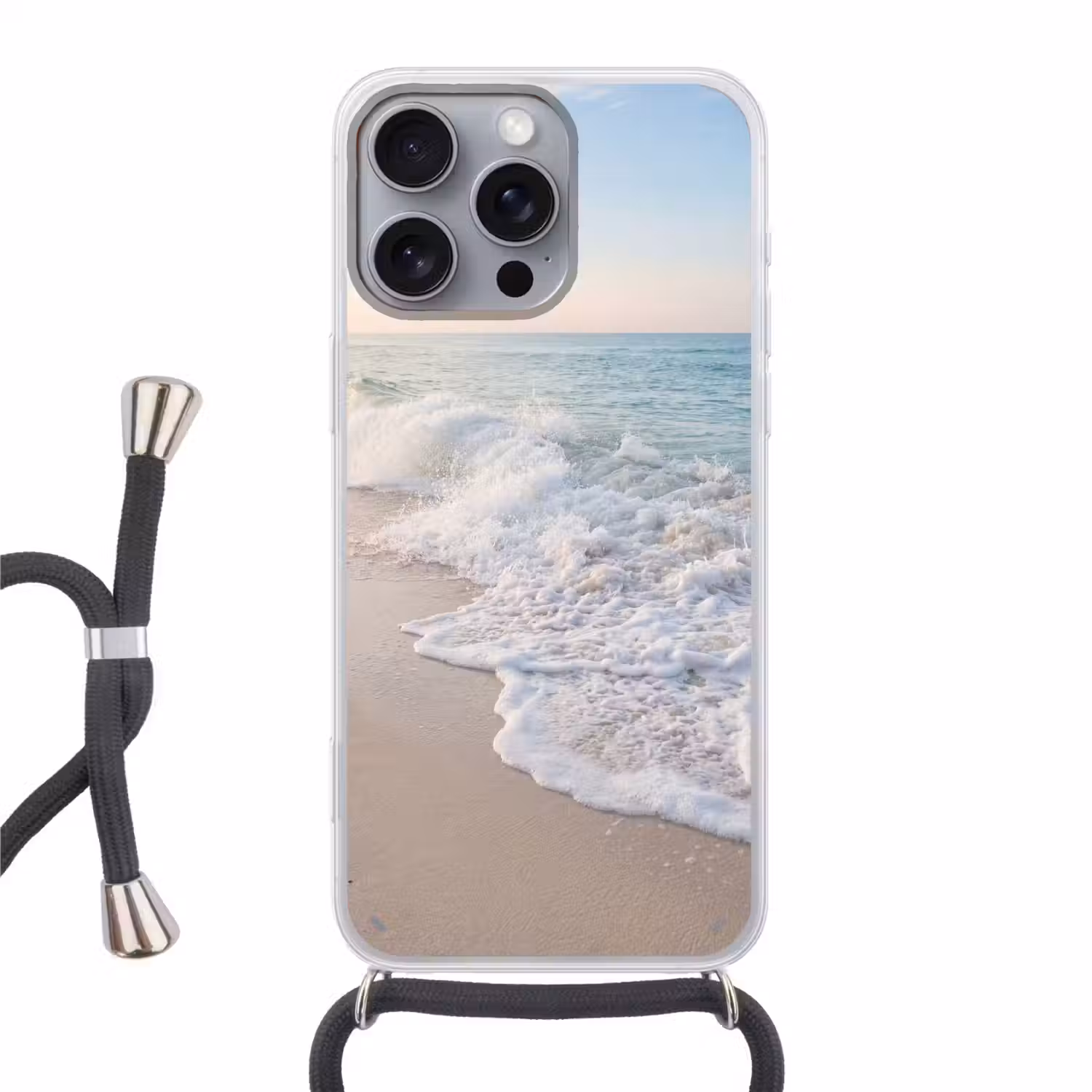 Zee - Golven - Strand - Natuur - Wit Hoesje iPhone 16 Pro Max met koord klein -3d