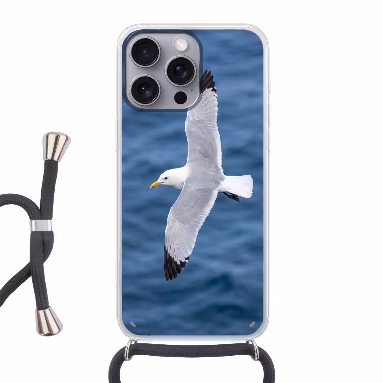 Zeemeeuw - Oceaan - Blauw Hoesje iPhone 16 Pro Max met koord klein -3d