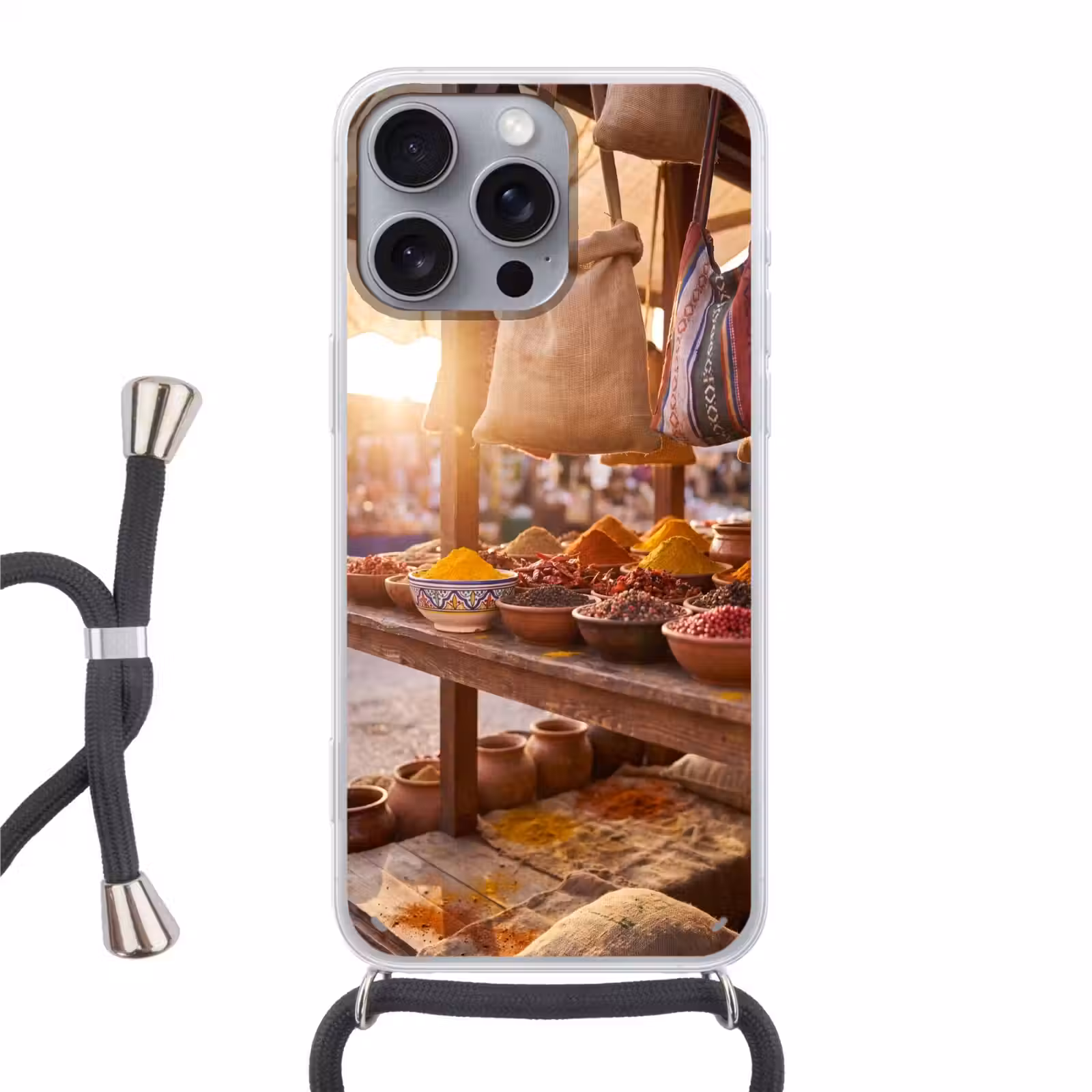 Phone case crossbody - Spices - Market - Colorful - Specerijen - Markt - Kleurrijk Hoesje iPhone 16 Pro Max met koord klein